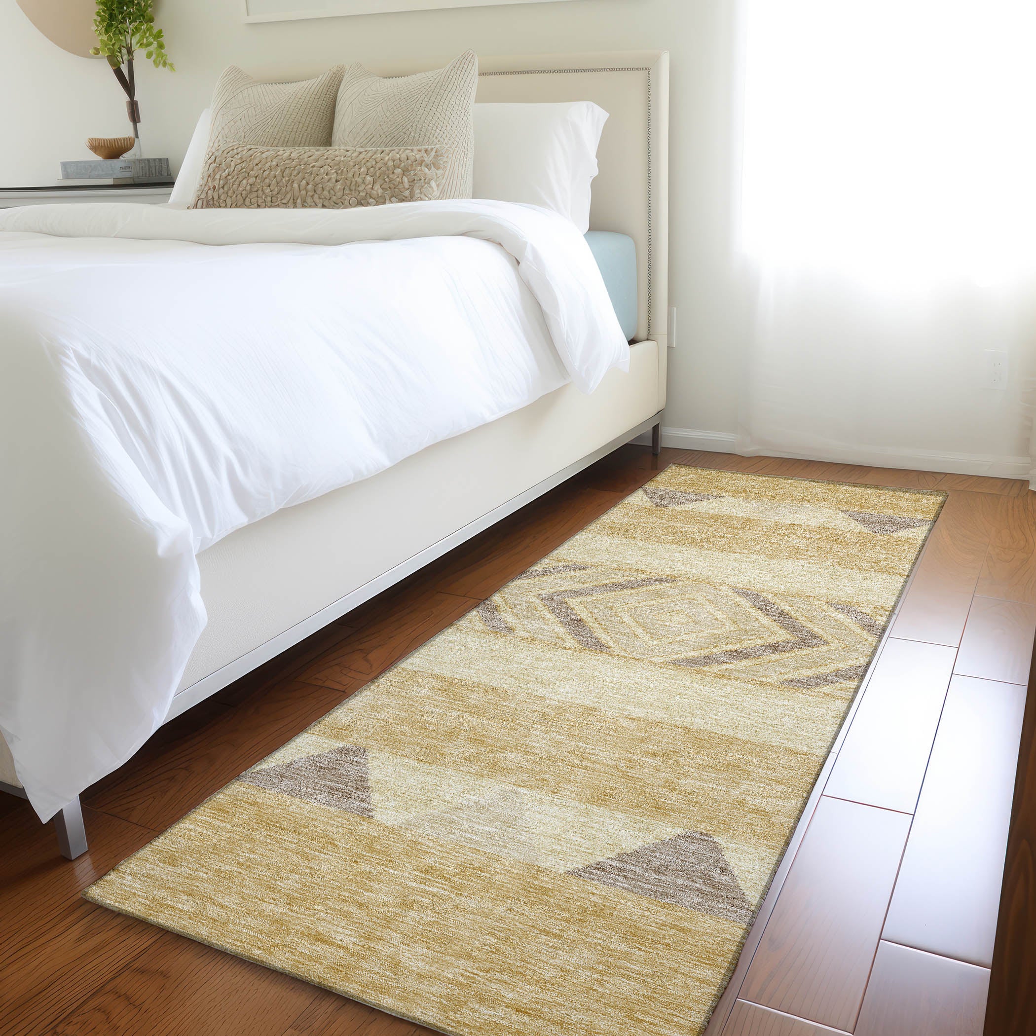 Kotor Machine Washable Transitional Gold Rug 2'3" x 7'6" #shape_Runner