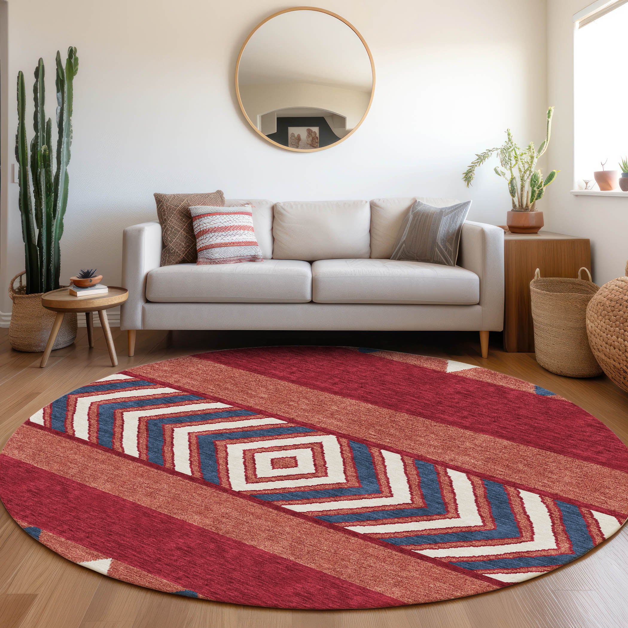 Kotor Machine Washable Transitional Red Rug 8' x 8' #shape_Round