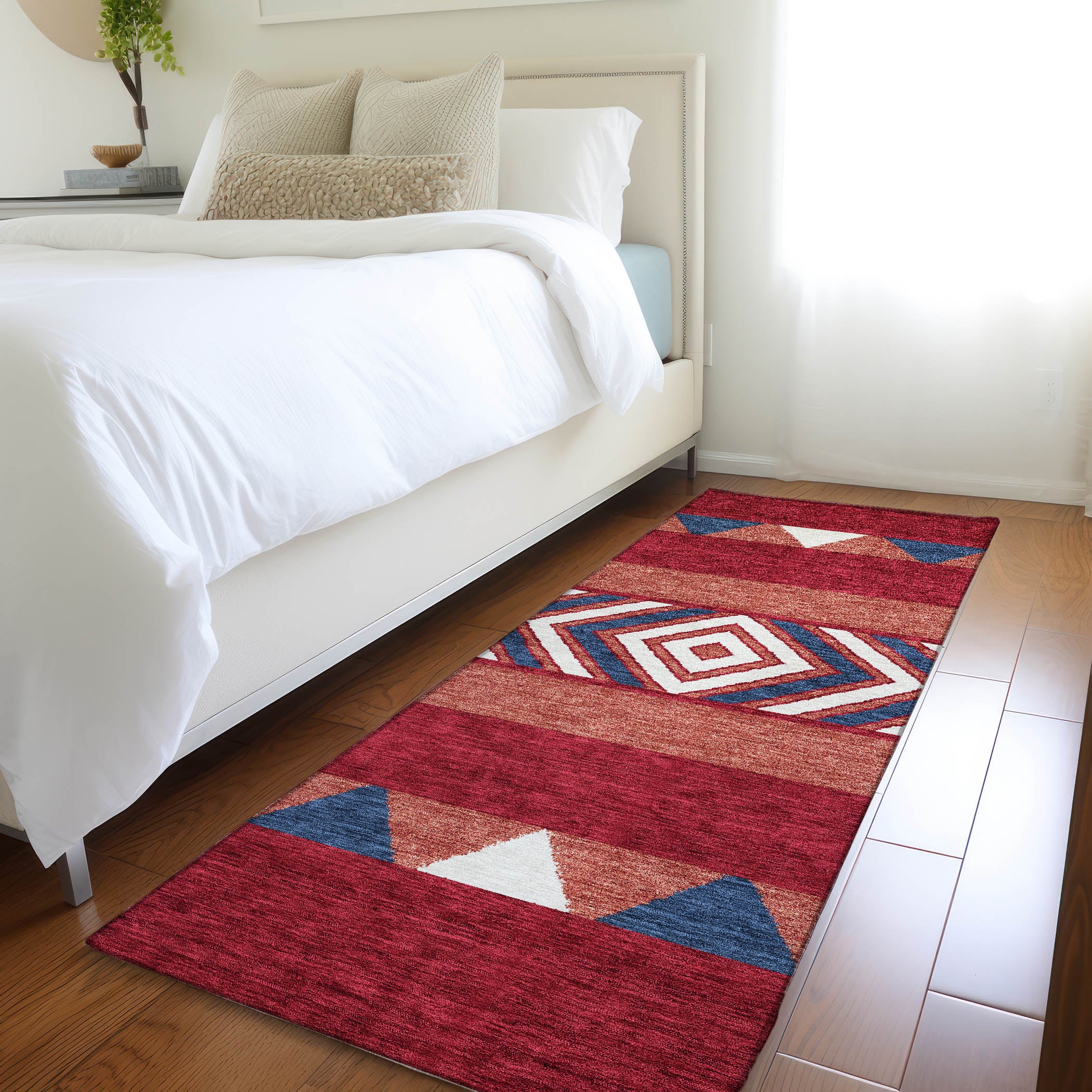 Kotor Machine Washable Transitional Red Rug 2'3" x 7'6" #shape_Runner