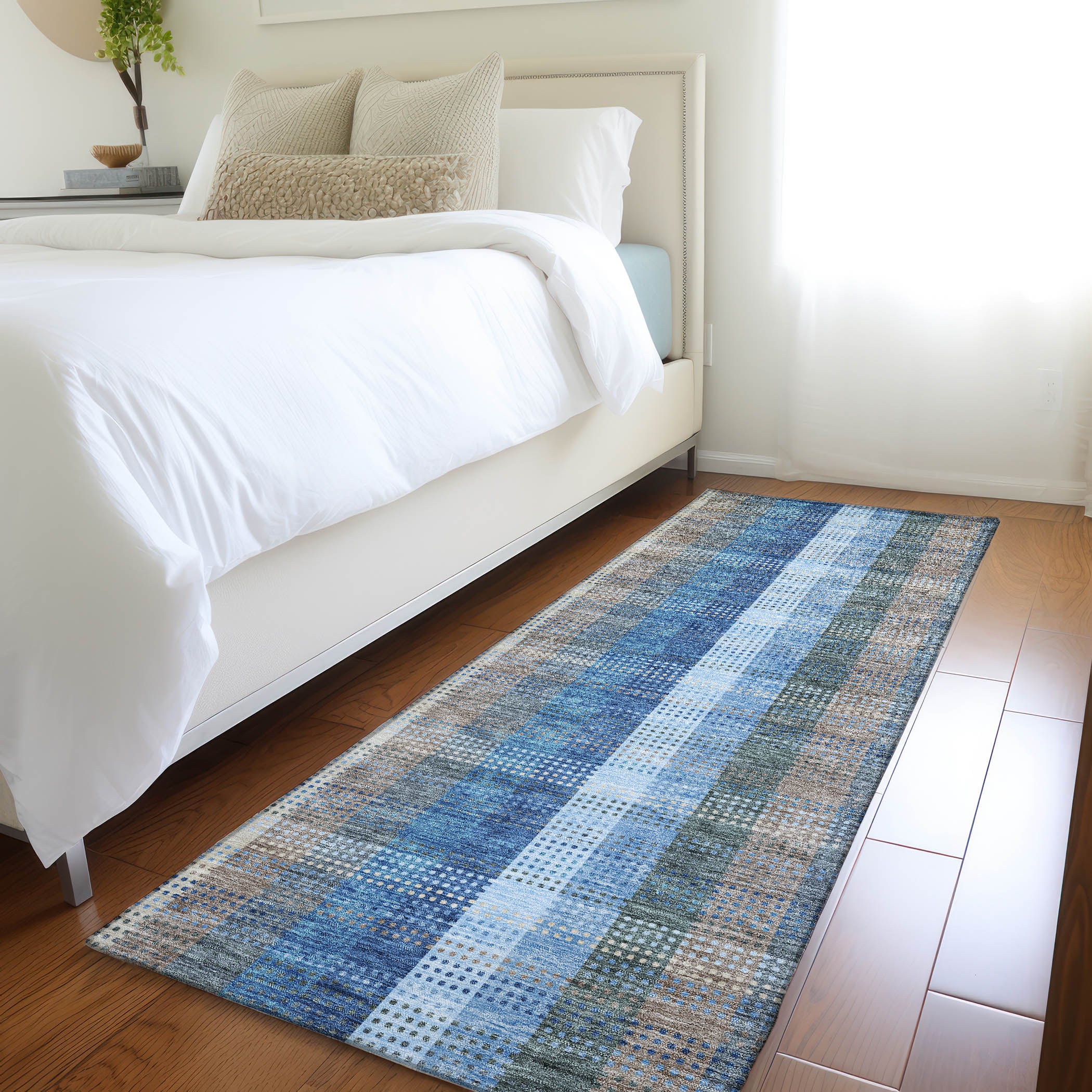 Lisbon Machine Washable Transitional Denim Blue Rug 2'3" x 7'6" #shape_Runner