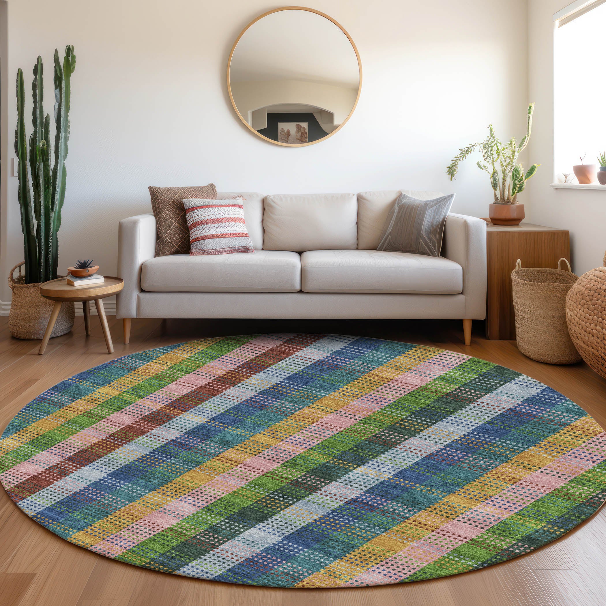 Lisbon Machine Washable Transitional Navy Blue Rug 8' x 8' #shape_Round