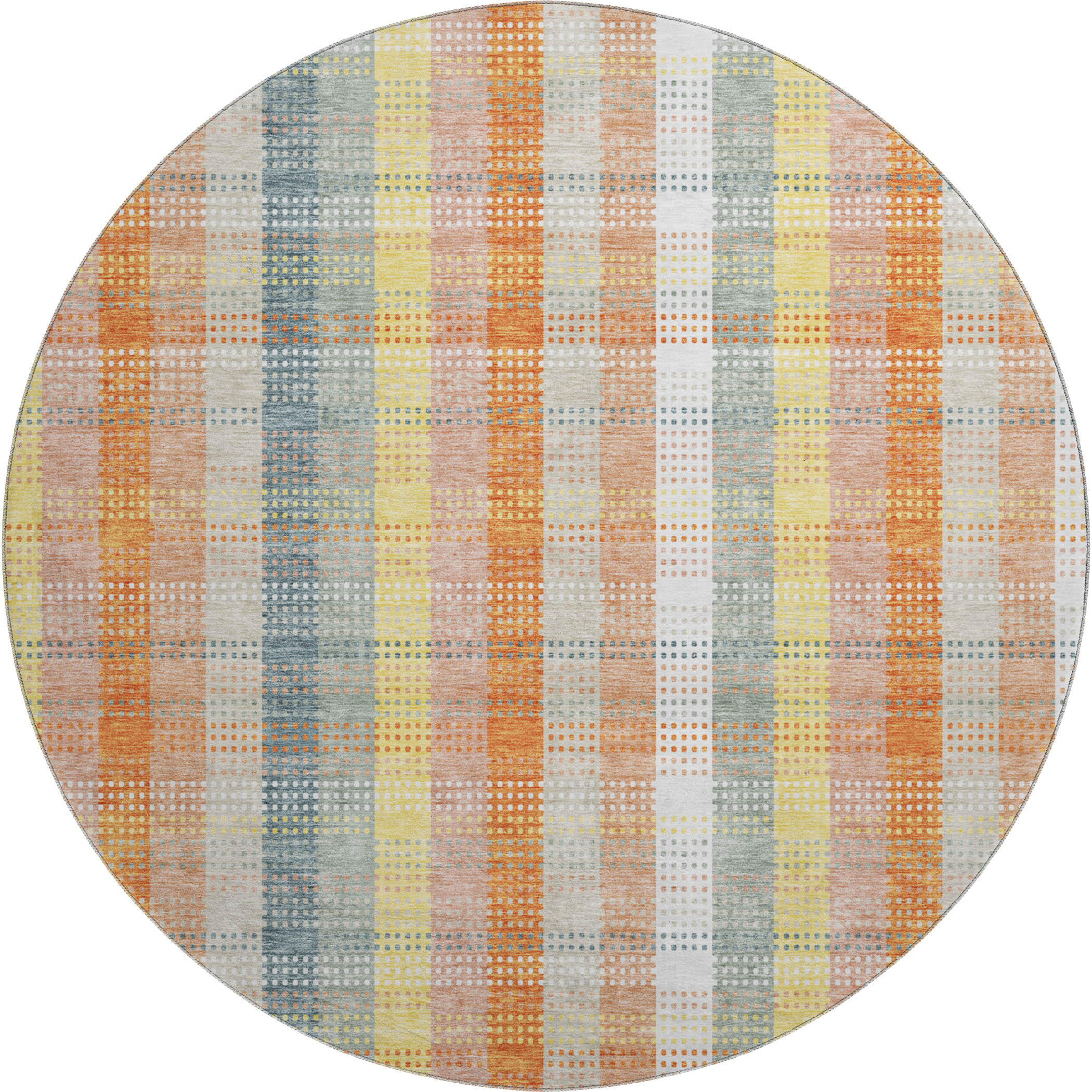 Lisbon Machine Washable Transitional Peach Orange Rug 8' x 8' #shape_Round