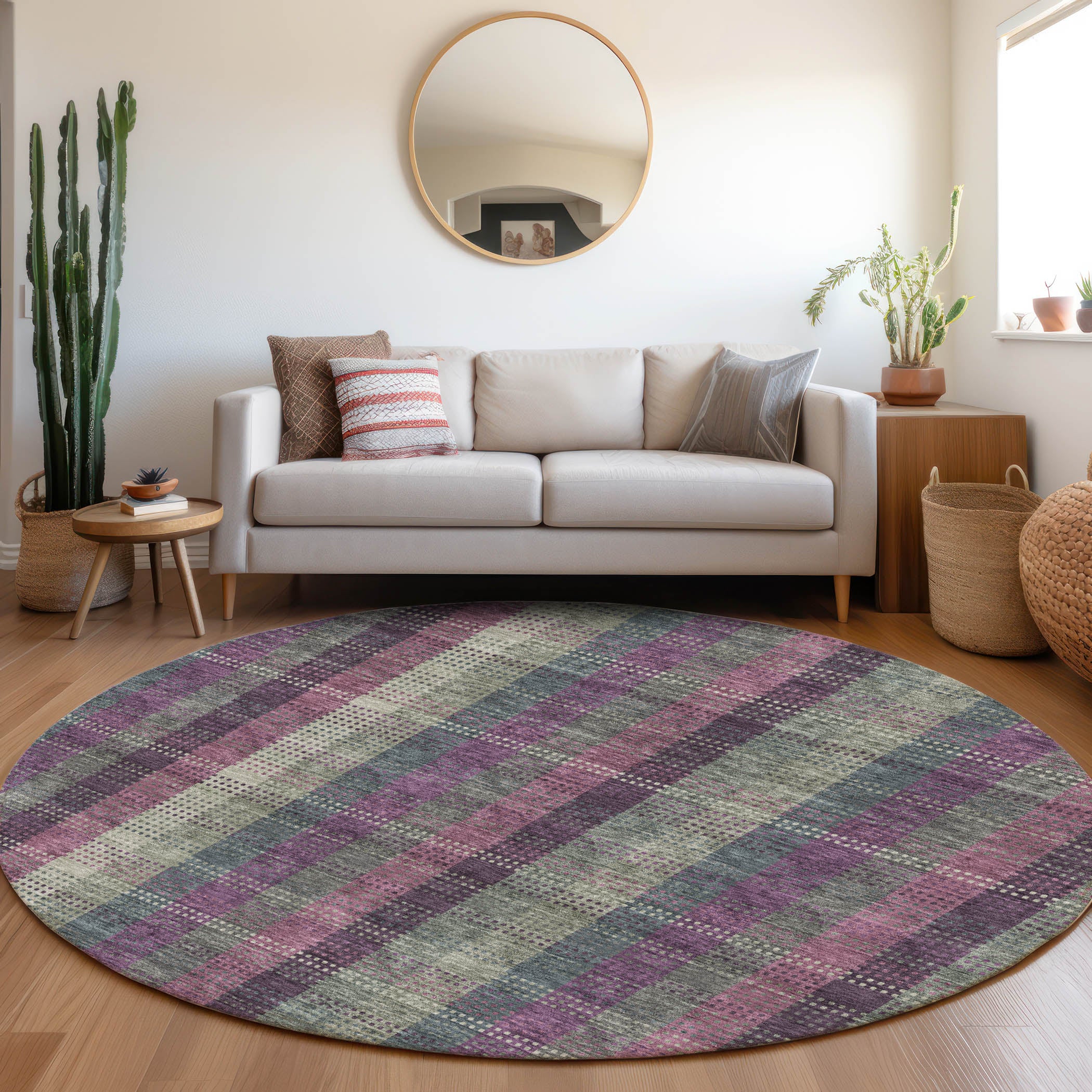 Lisbon Machine Washable Transitional Plum Purple Rug 8' x 8' #shape_Round