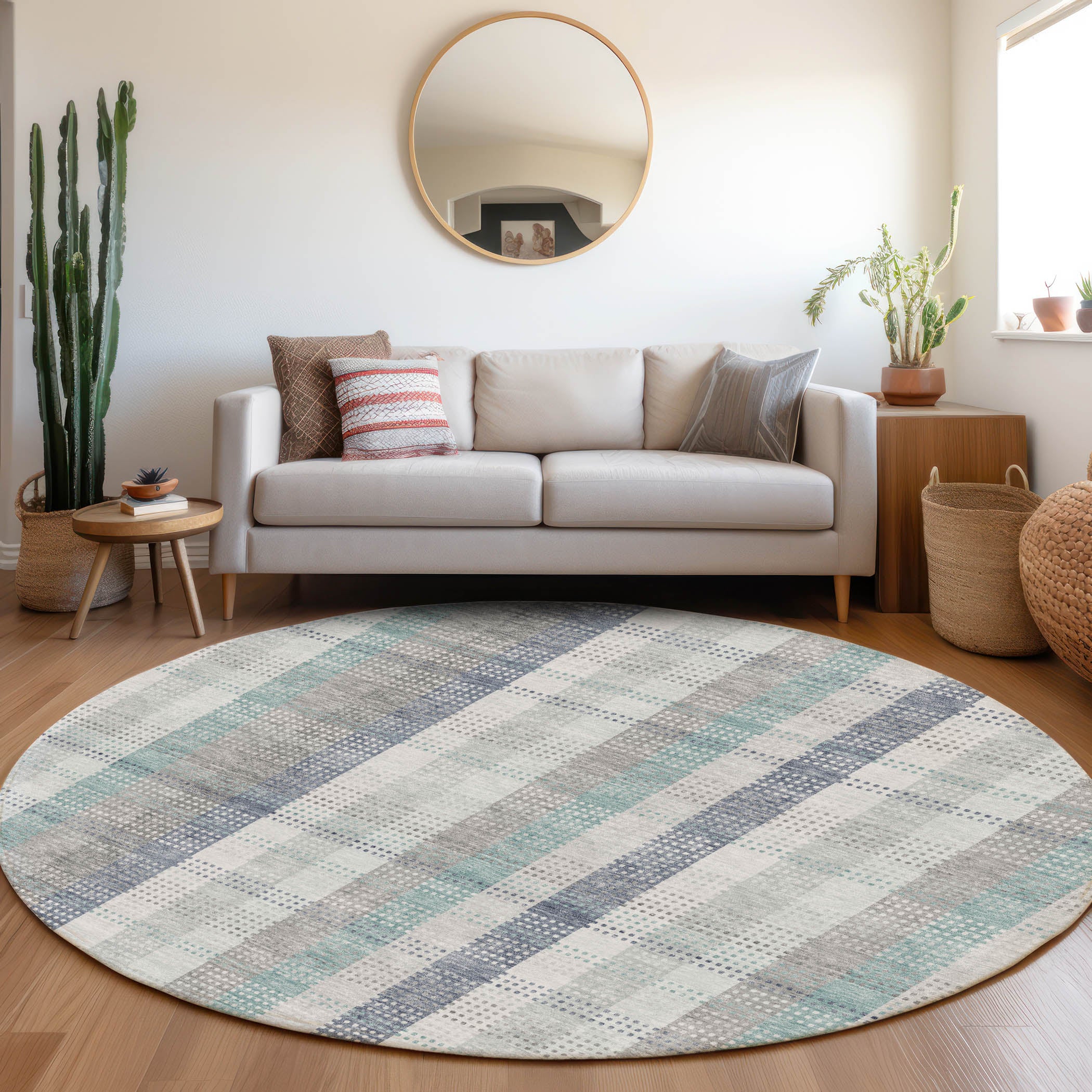 Lisbon Machine Washable Transitional Silver Gray Rug 8' x 8' #shape_Round