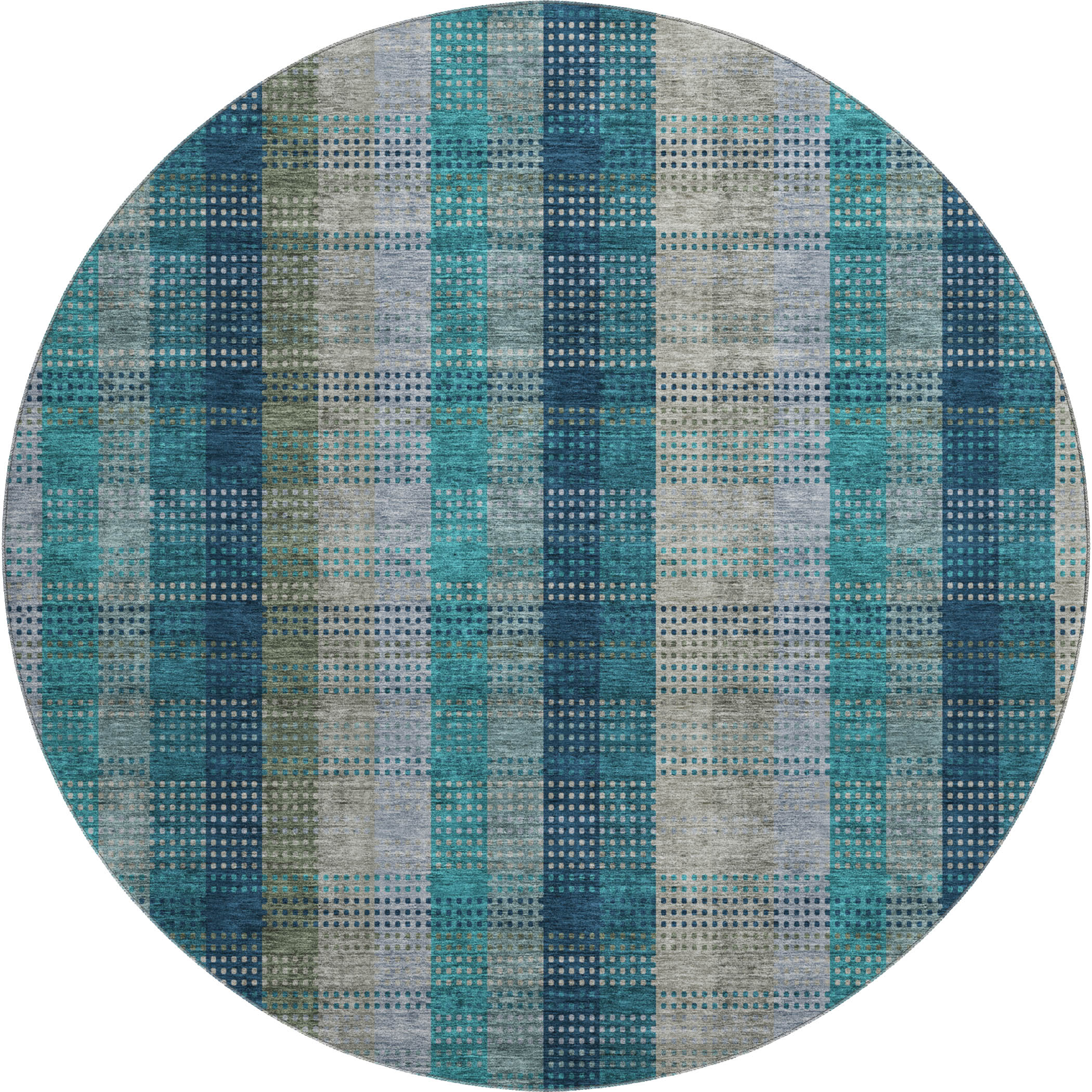 Lisbon Machine Washable Transitional Teal Rug 8' x 8' #shape_Round