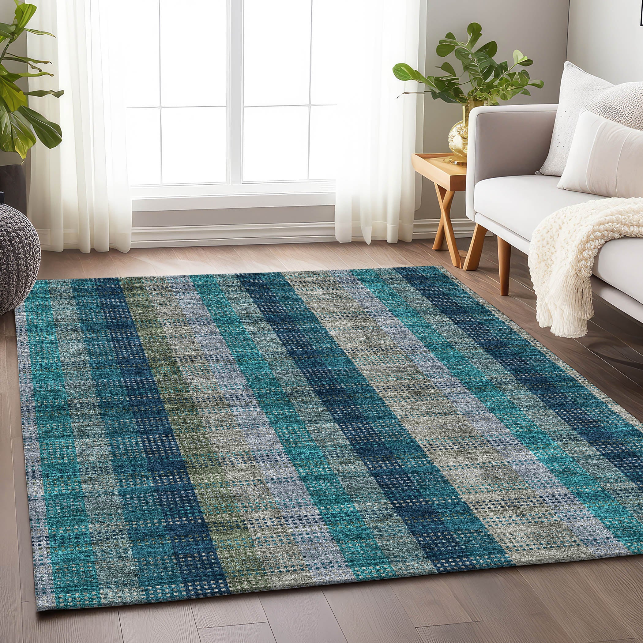 Lisbon Machine Washable Transitional Teal Rug 2'6" x 3'10" #shape_Rectangle