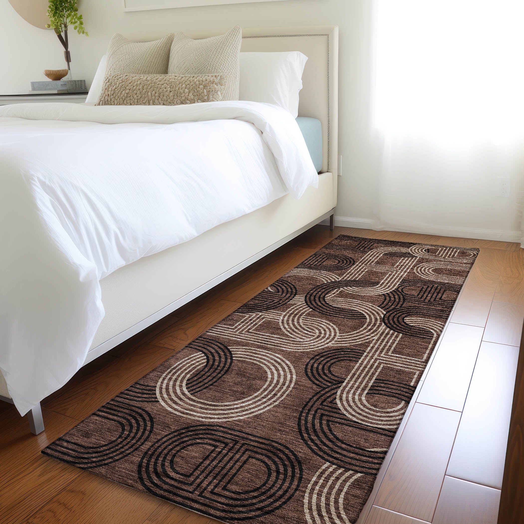 Bruges Machine Washable Transitional Chocolate Brown Rug 2'3" x 7'6" #shape_Runner