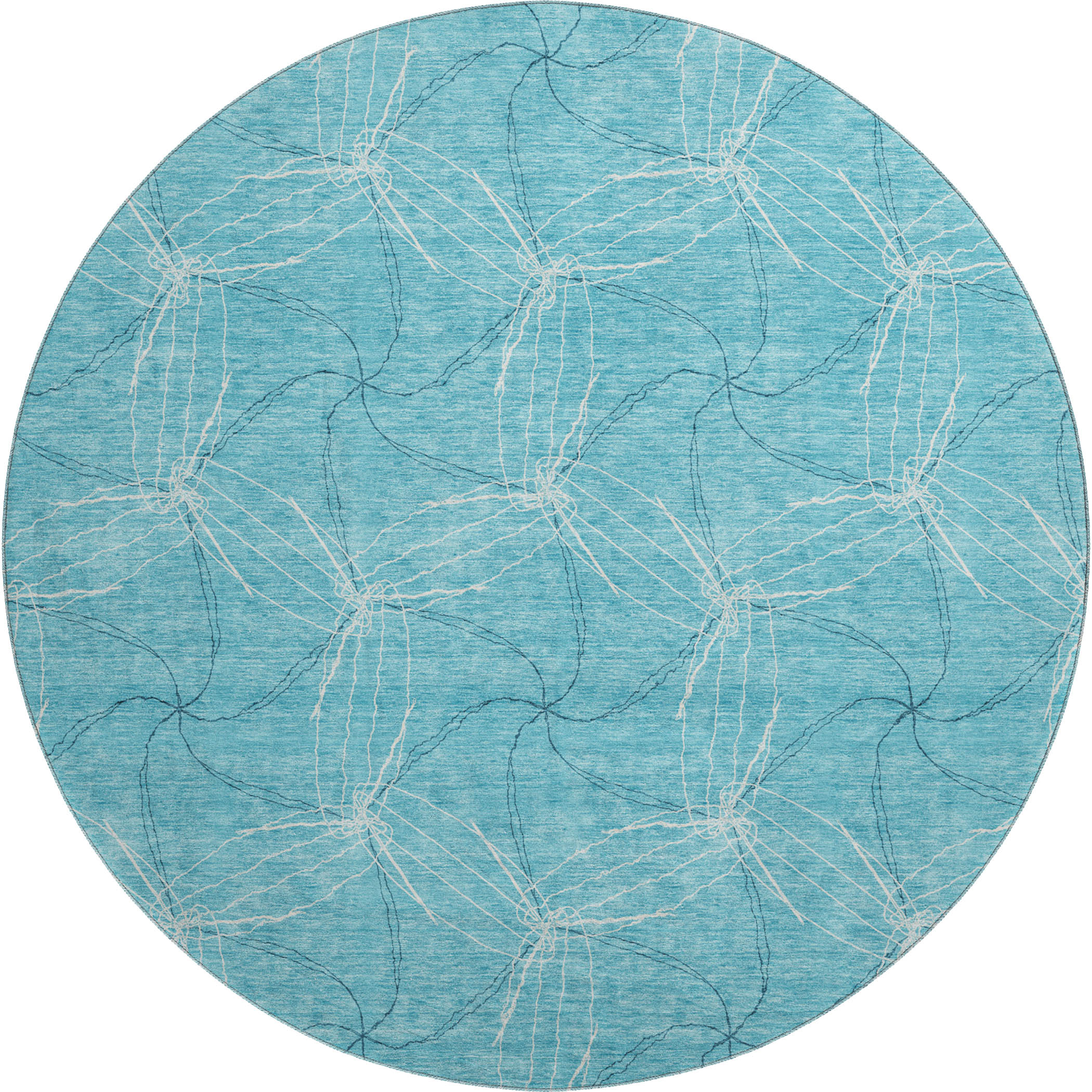 Bangkok Machine Washable Transitional Aqua Teal Rug 8' x 8' #shape_Round