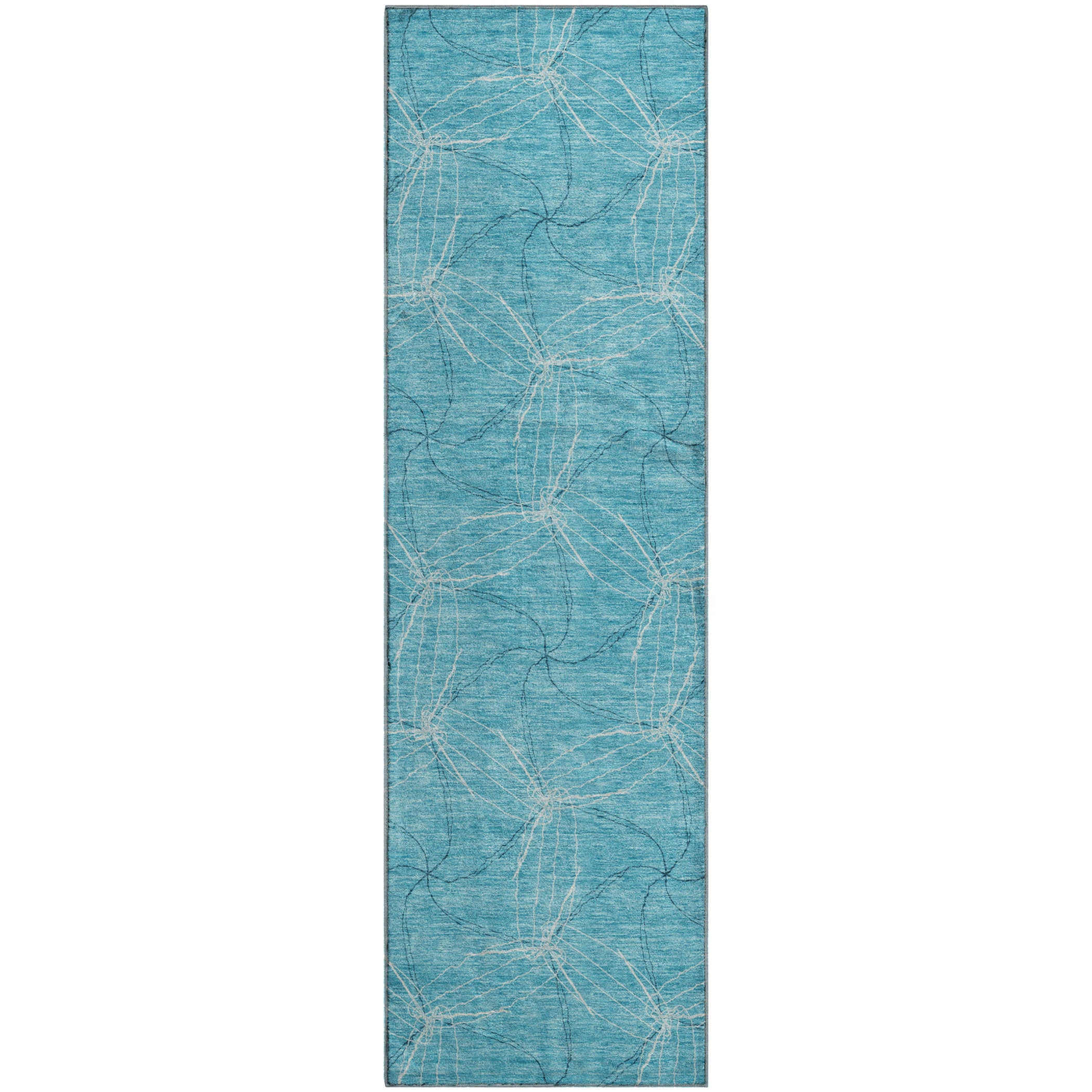 Bangkok Machine Washable Transitional Aqua Teal Rug 2'3" x 7'6" #shape_Runner