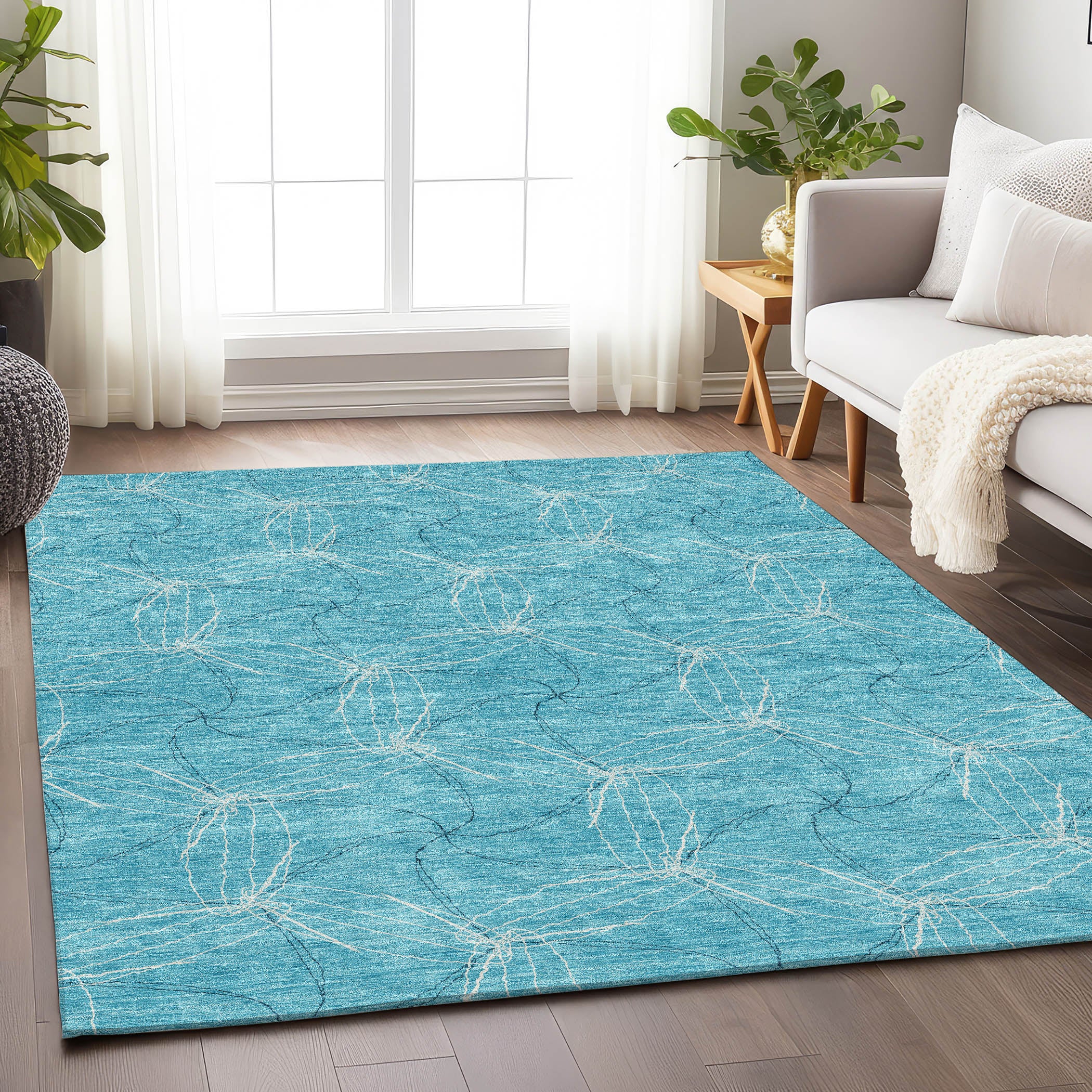 Bangkok Machine Washable Transitional Aqua Teal Rug 2'6" x 3'10" #shape_Rectangle
