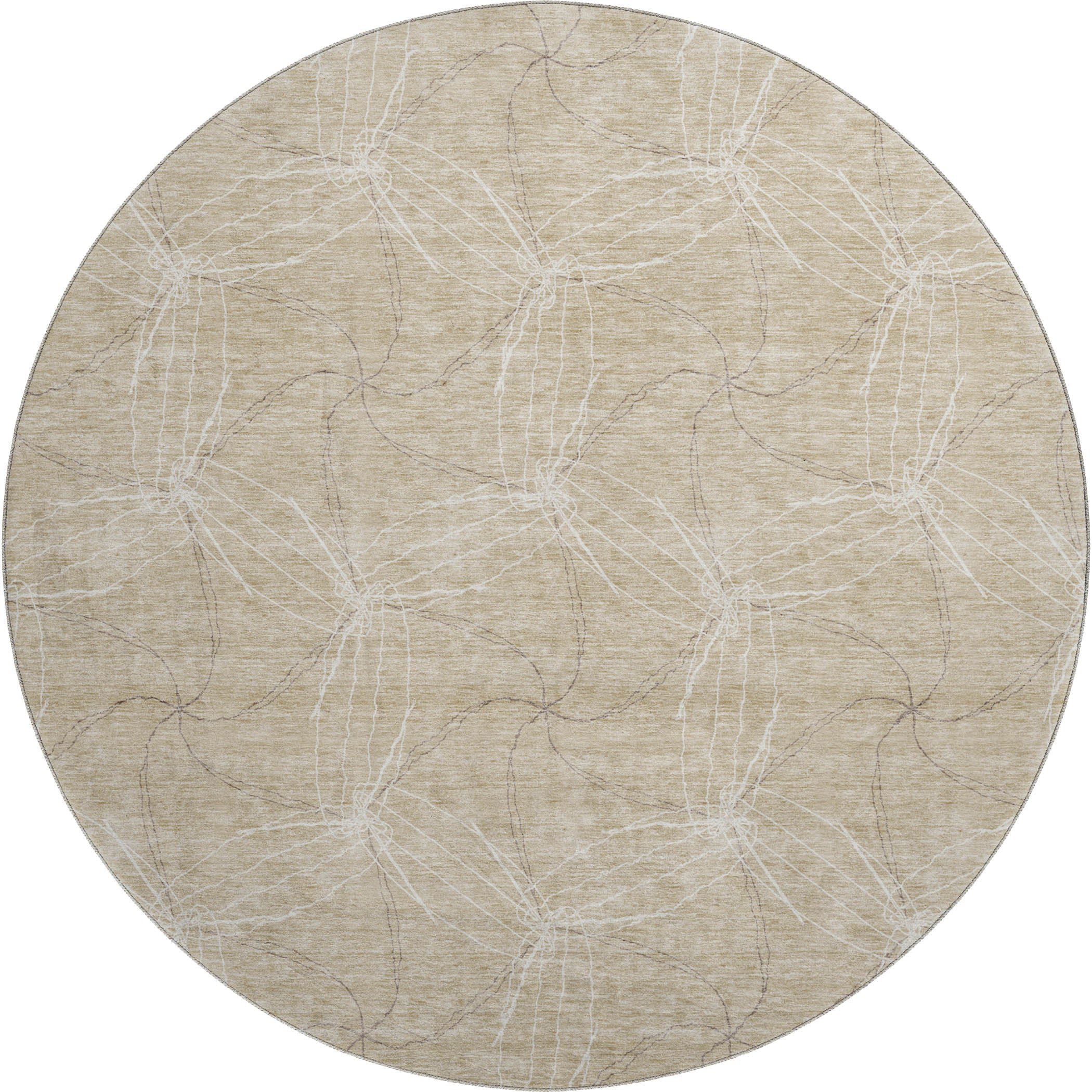 Bangkok Machine Washable Transitional Beige Brown Rug 8' x 8' #shape_Round