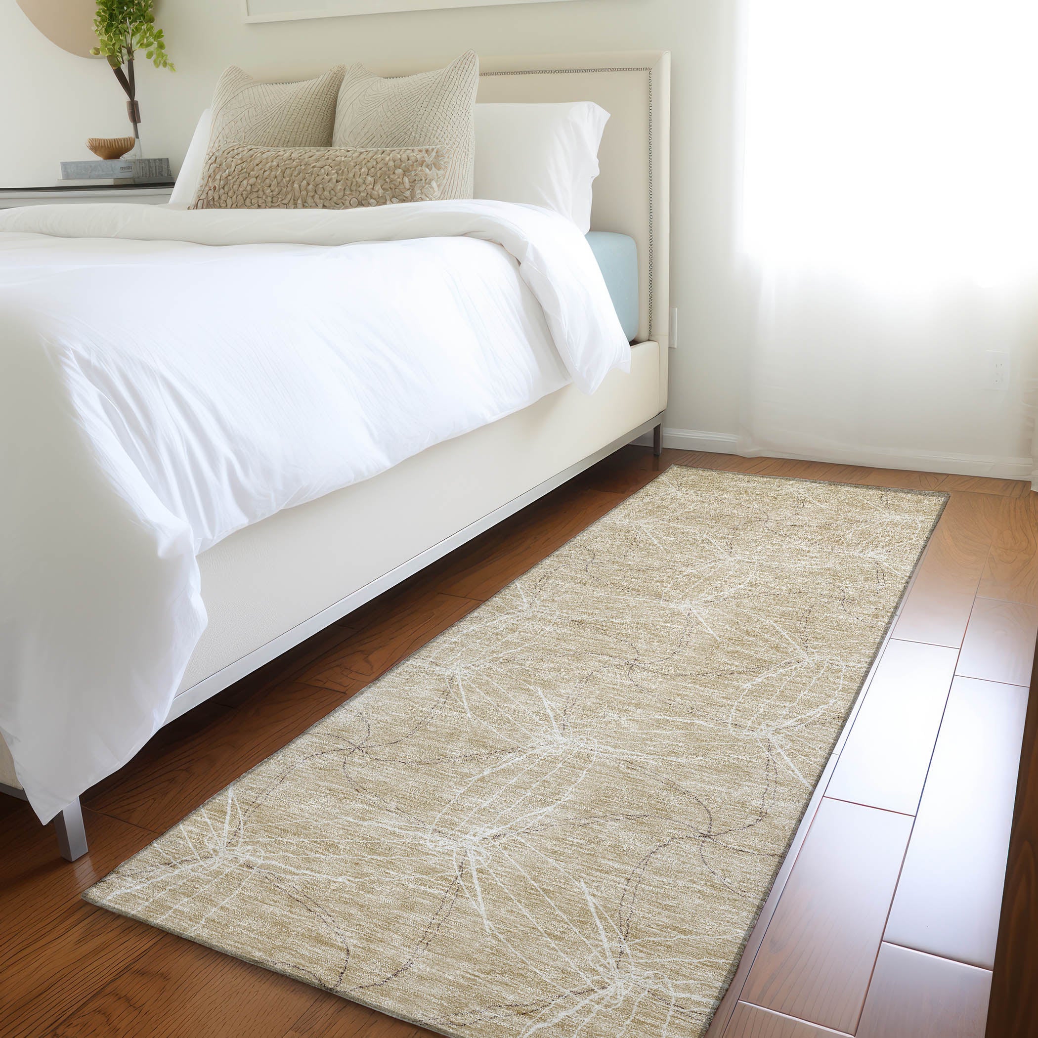 Bangkok Machine Washable Transitional Beige Brown Rug 2'3" x 7'6" #shape_Runner