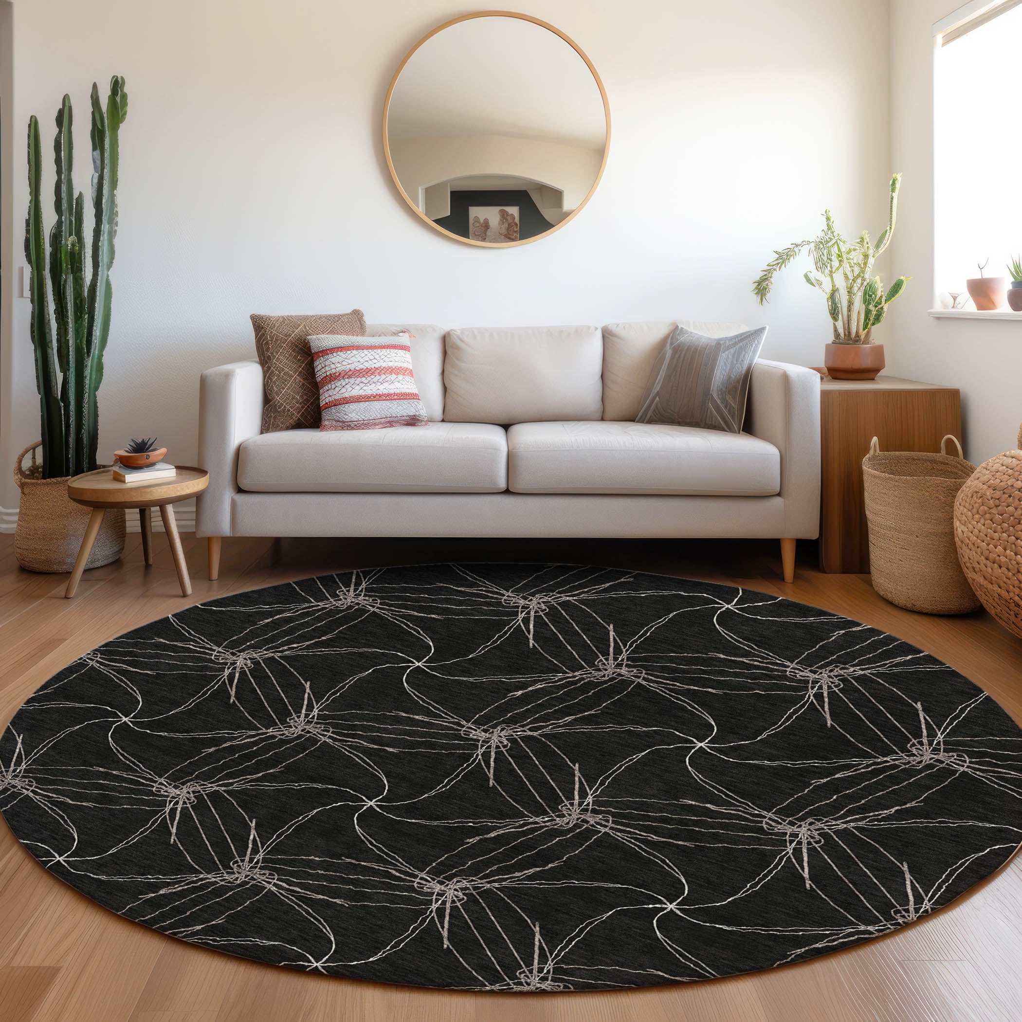 Bangkok Machine Washable Transitional Black Rug 8' x 8' #shape_Round