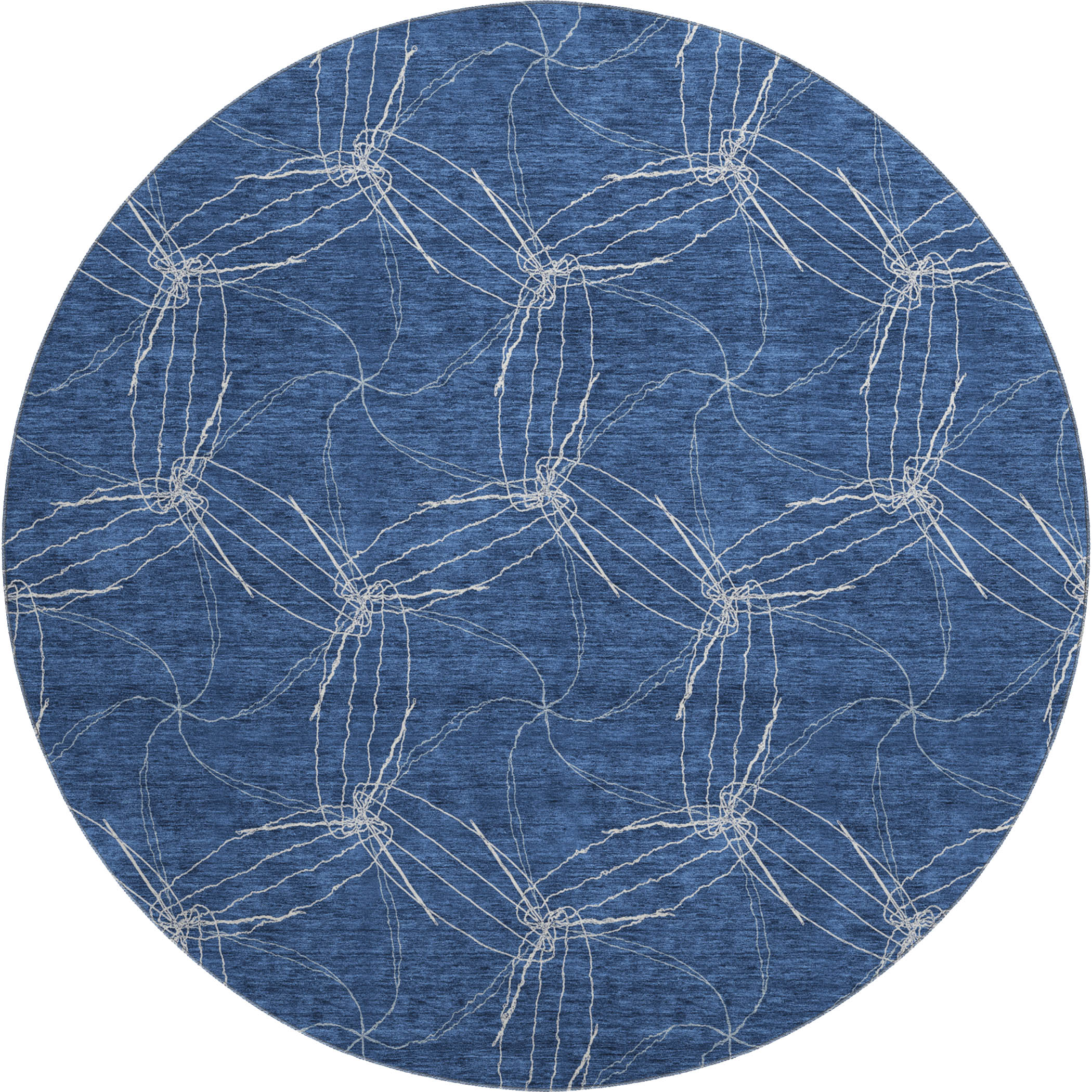 Bangkok Machine Washable Transitional Navy Blue Rug 8' x 8' #shape_Round