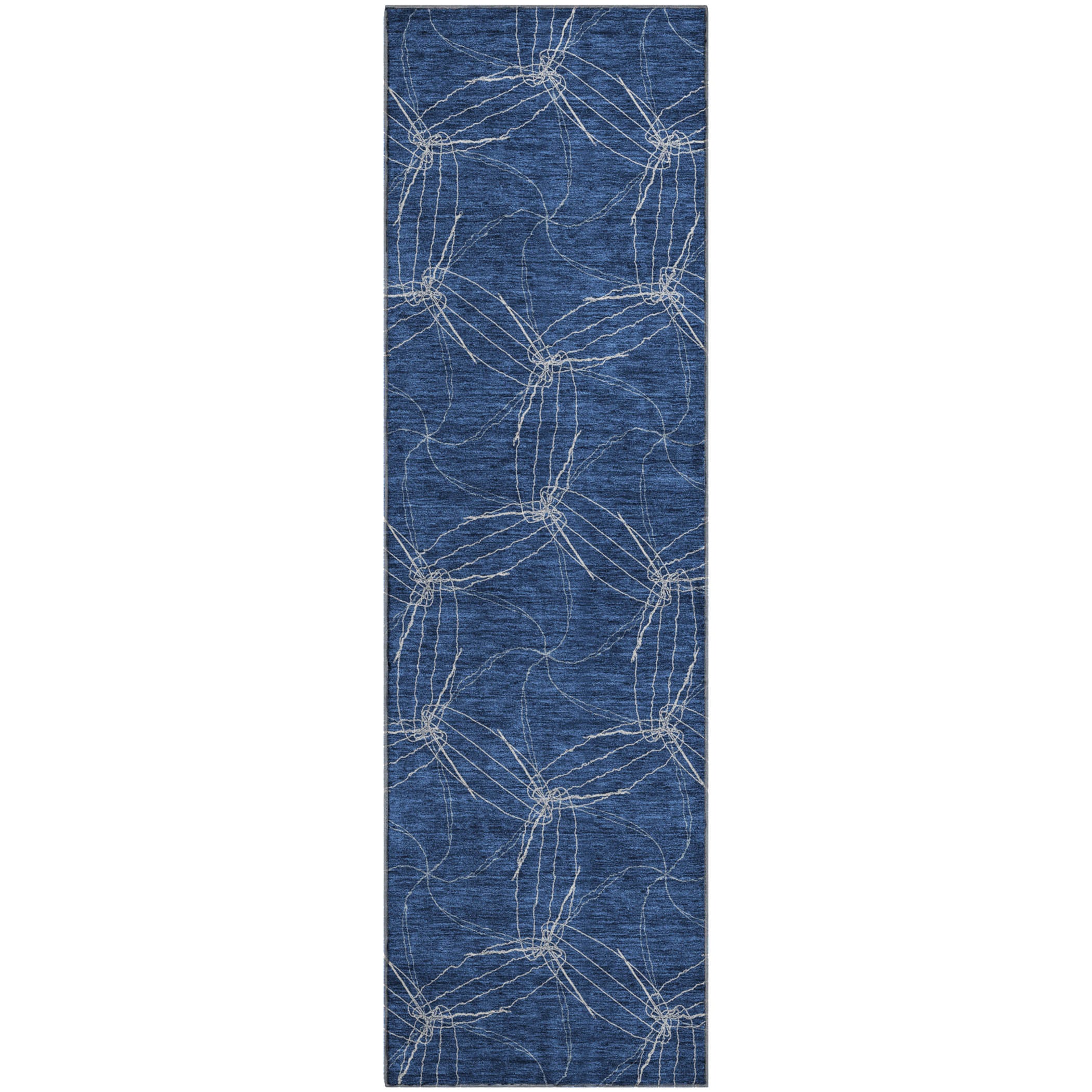 Bangkok Machine Washable Transitional Navy Blue Rug 2'3" x 7'6" #shape_Runner