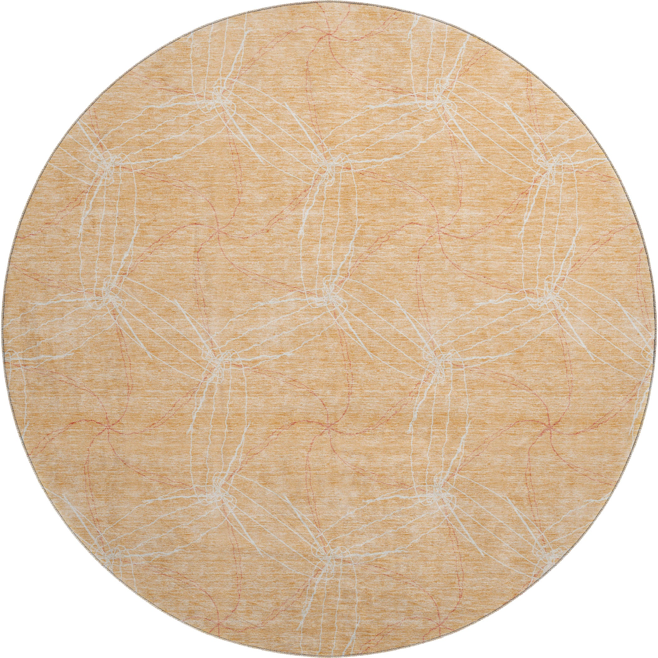 Bangkok Machine Washable Transitional Peach Orange Rug 8' x 8' #shape_Round