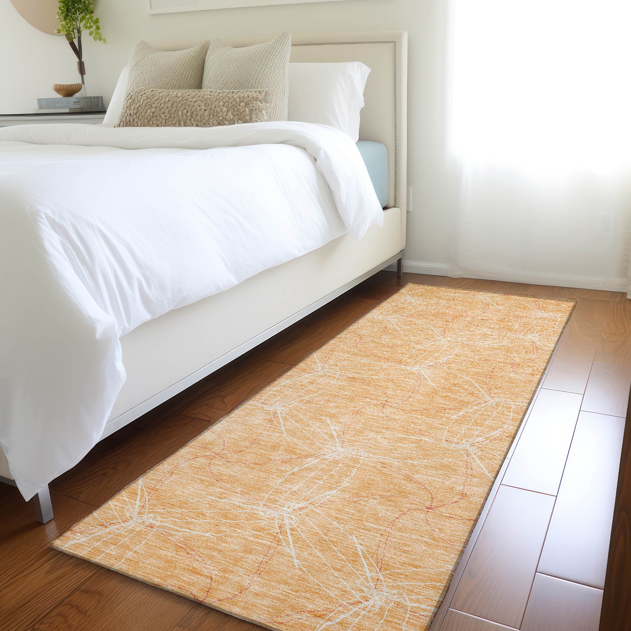 Bangkok Machine Washable Transitional Peach Orange Rug 2'3" x 7'6" #shape_Runner
