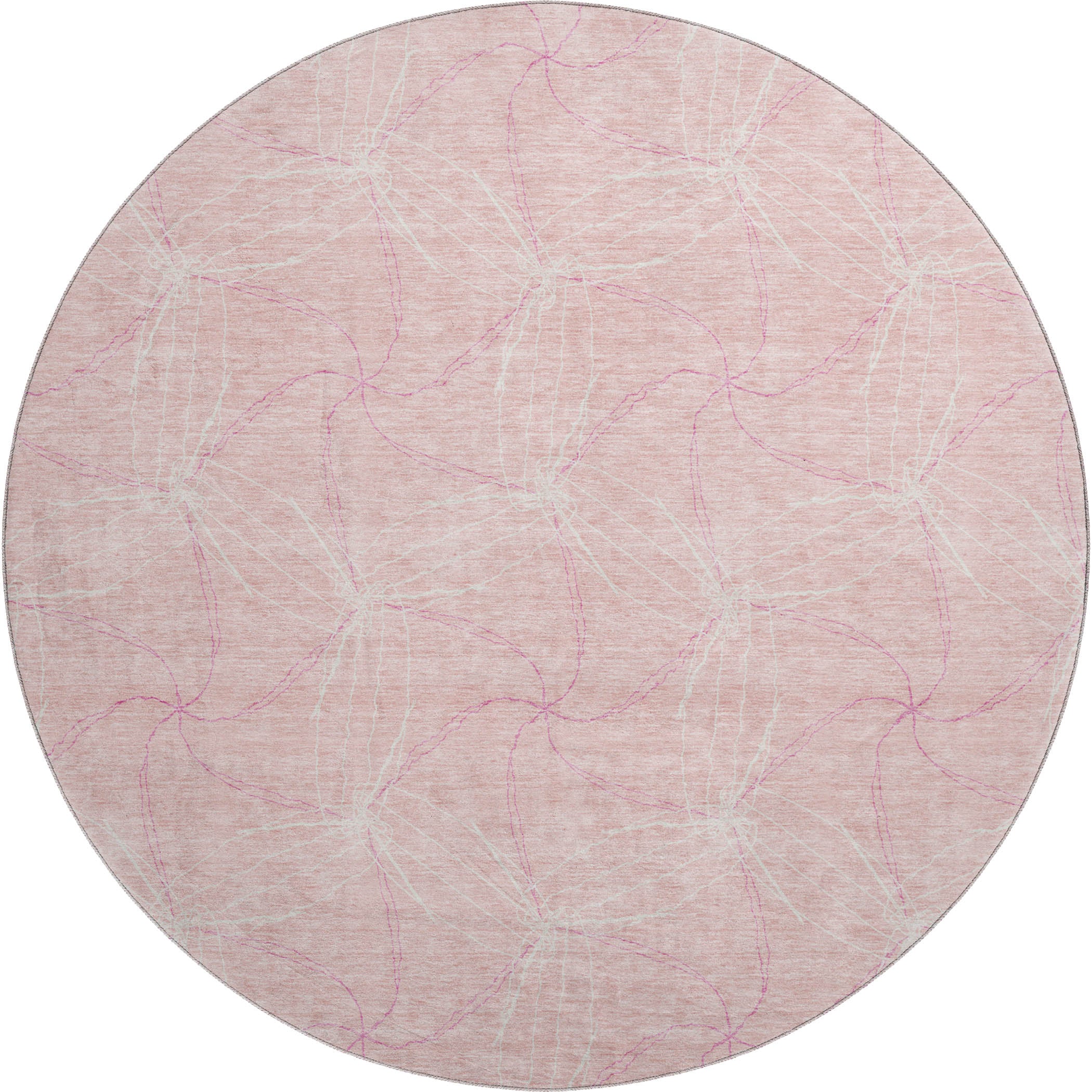 Bangkok Machine Washable Transitional Pink Rug 8' x 8' #shape_Round