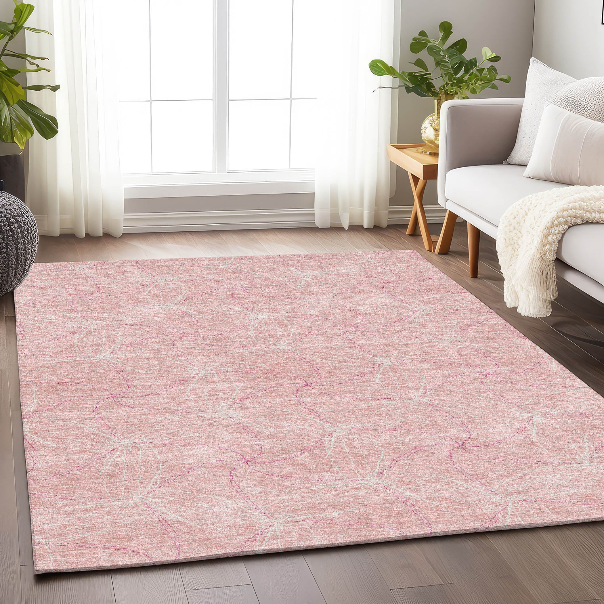 Bangkok Machine Washable Transitional Pink Rug 2'6" x 3'10" #shape_Rectangle