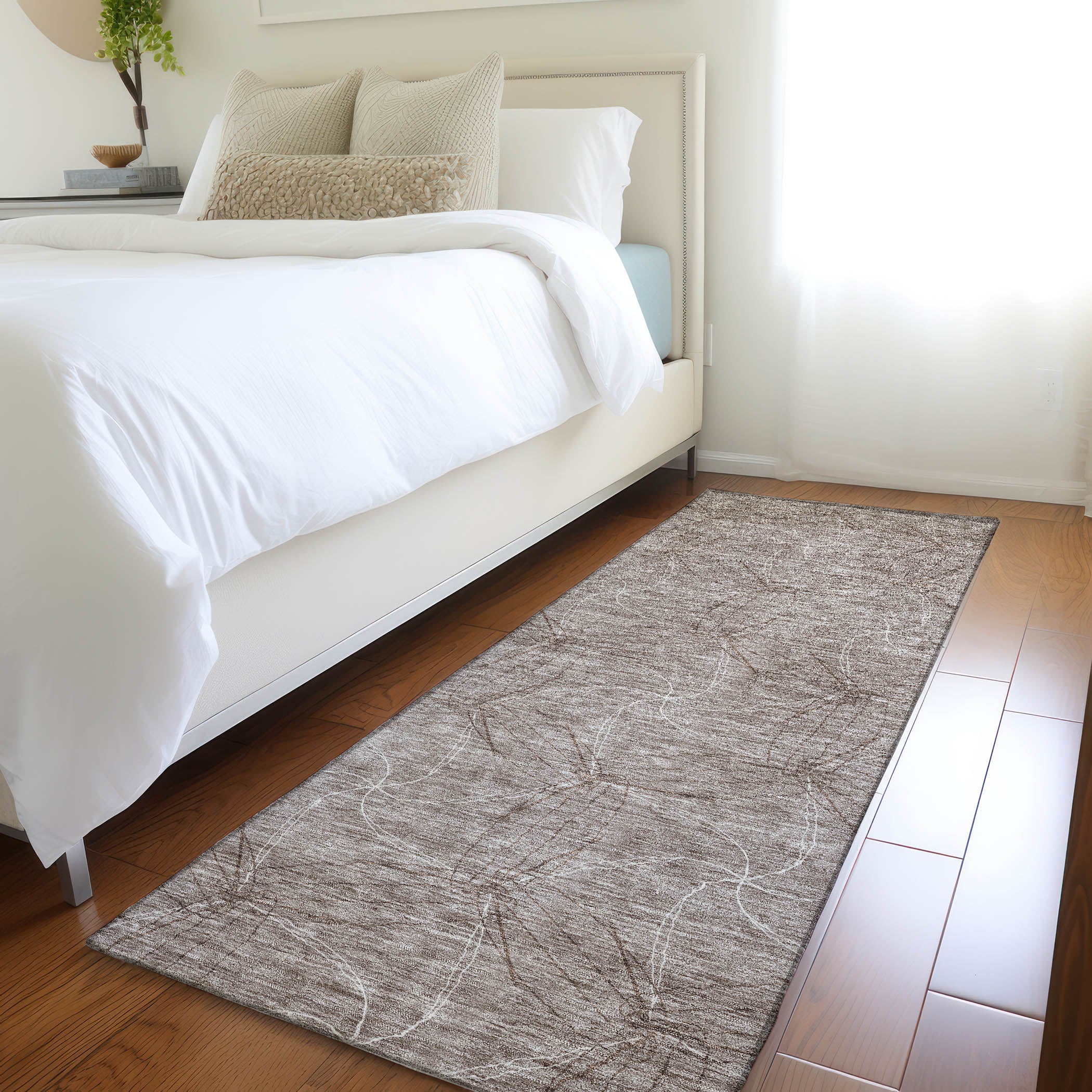 Bangkok Machine Washable Transitional Taupe Brown Rug 2'3" x 7'6" #shape_Runner