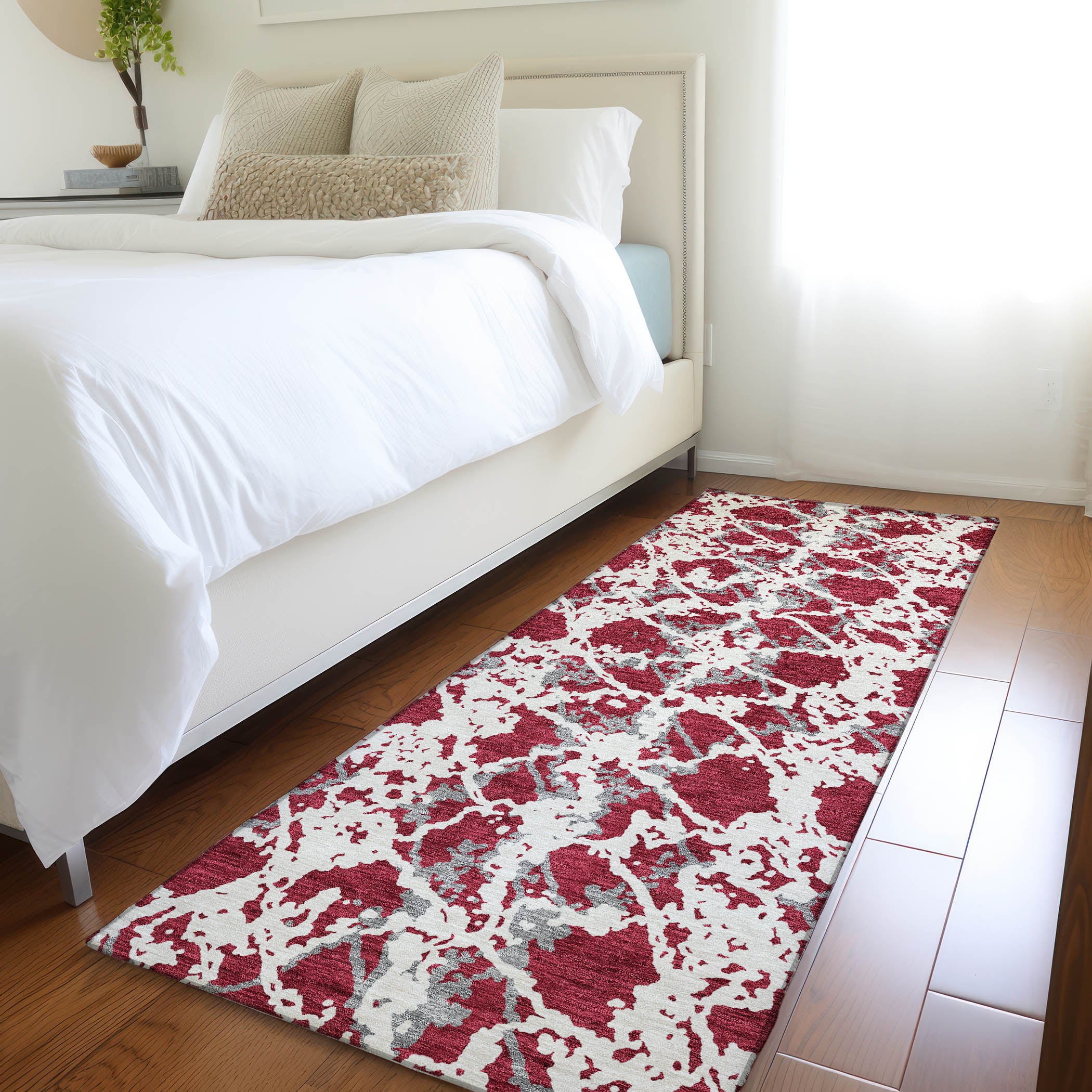 Bern Machine Washable Transitional Burgundy Red Rug 2'3" x 7'6" #shape_Runner