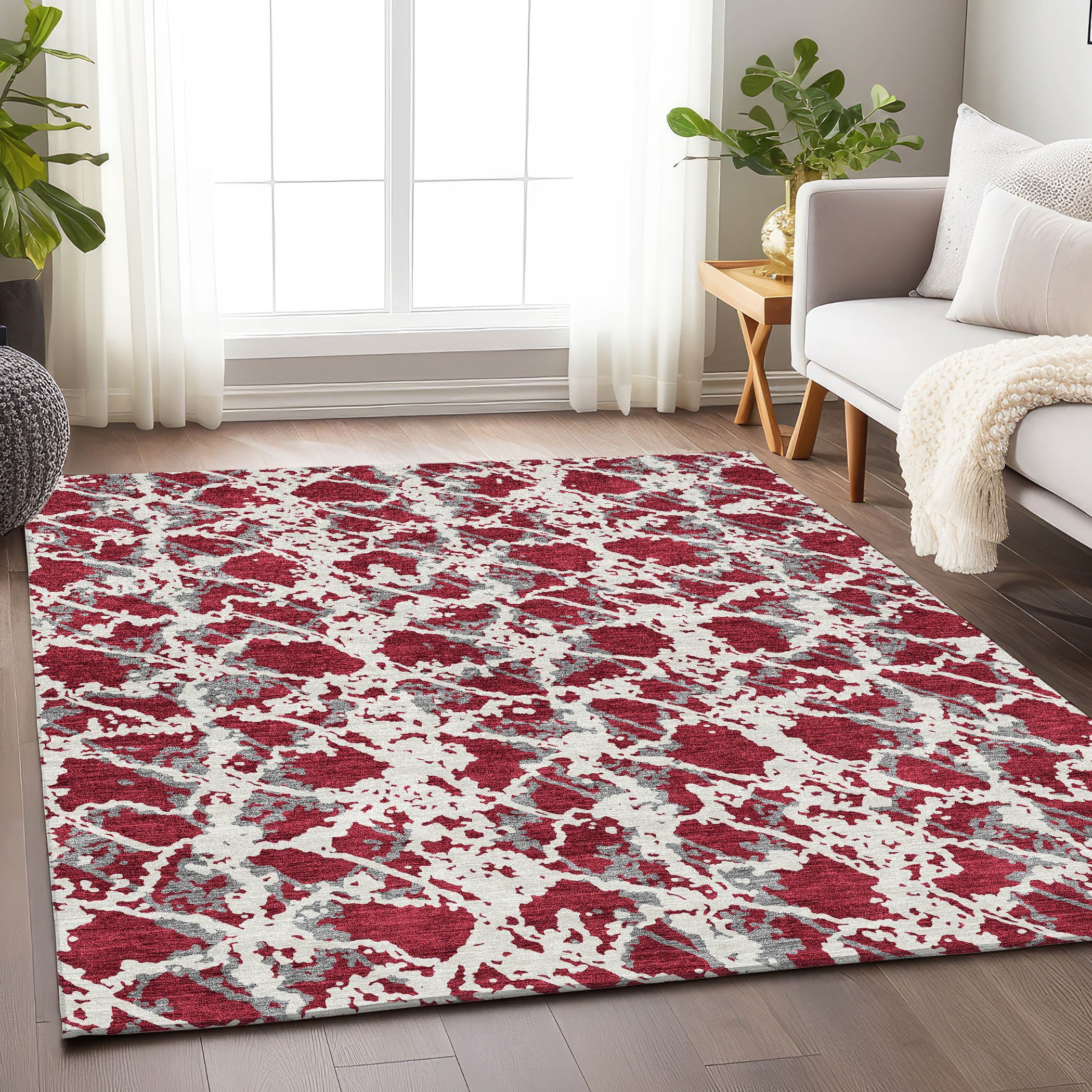 Bern Machine Washable Transitional Burgundy Red Rug 2'6" x 3'10" #shape_Rectangle