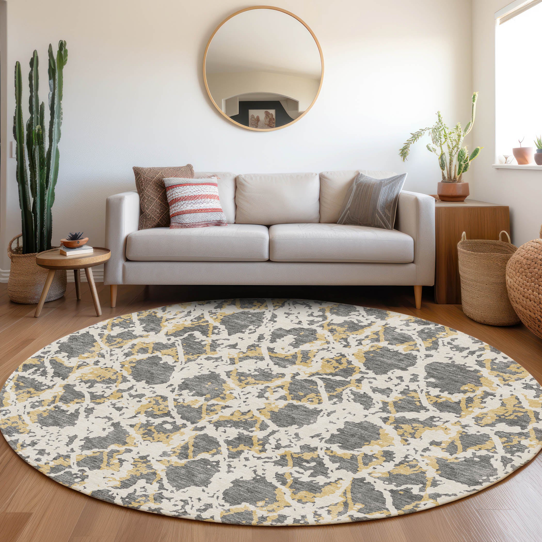 Bern Machine Washable Transitional Gray Rug 8' x 8' #shape_Round