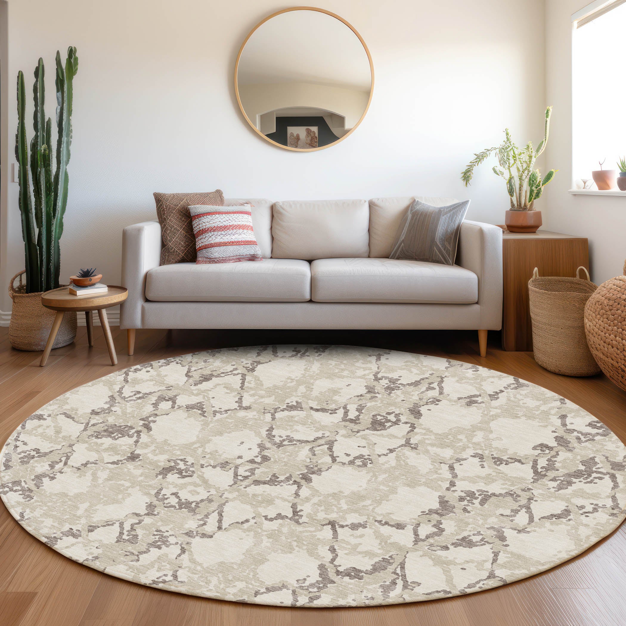 Bern Machine Washable Transitional Ivory Rug 8' x 8' #shape_Round