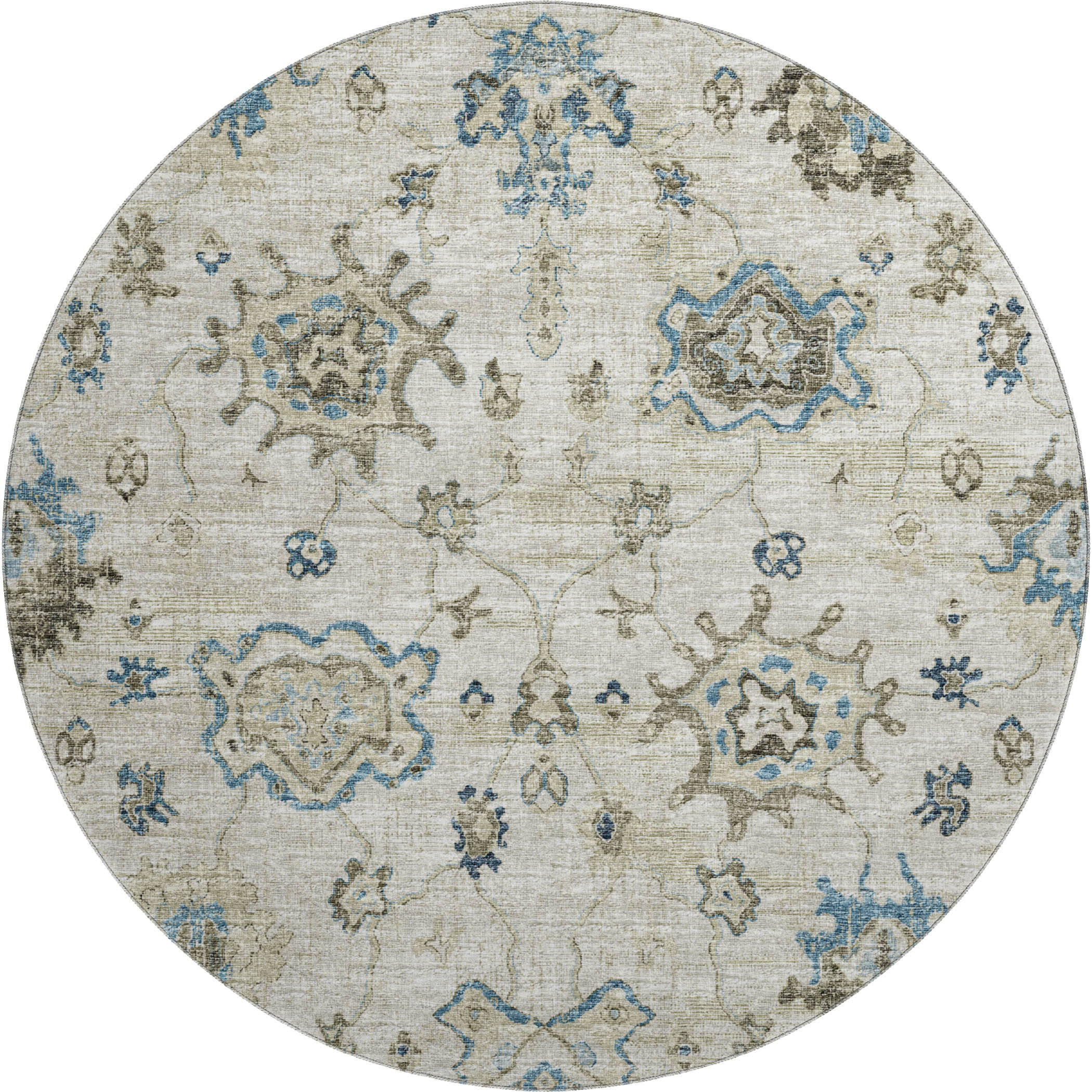 Sarajevo Machine Washable Traditional Blue Rug 8' x 8' #shape_Round