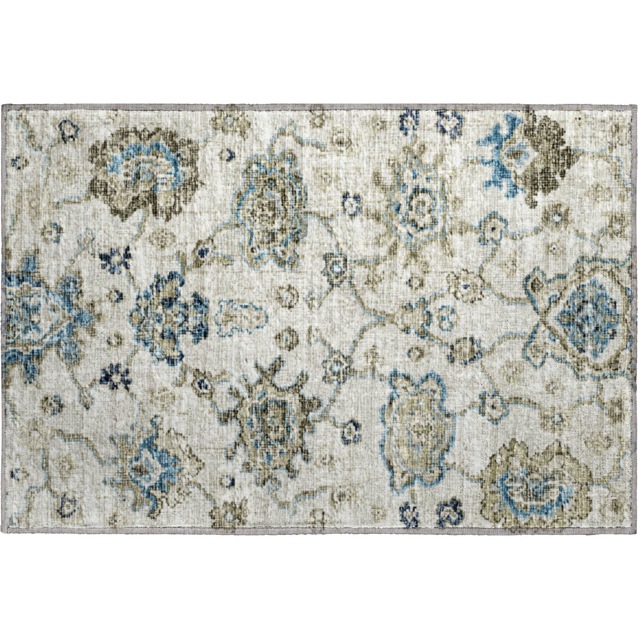 Sarajevo Machine Washable Traditional Blue Rug 1'8" x 2'6" #shape_Rectangle