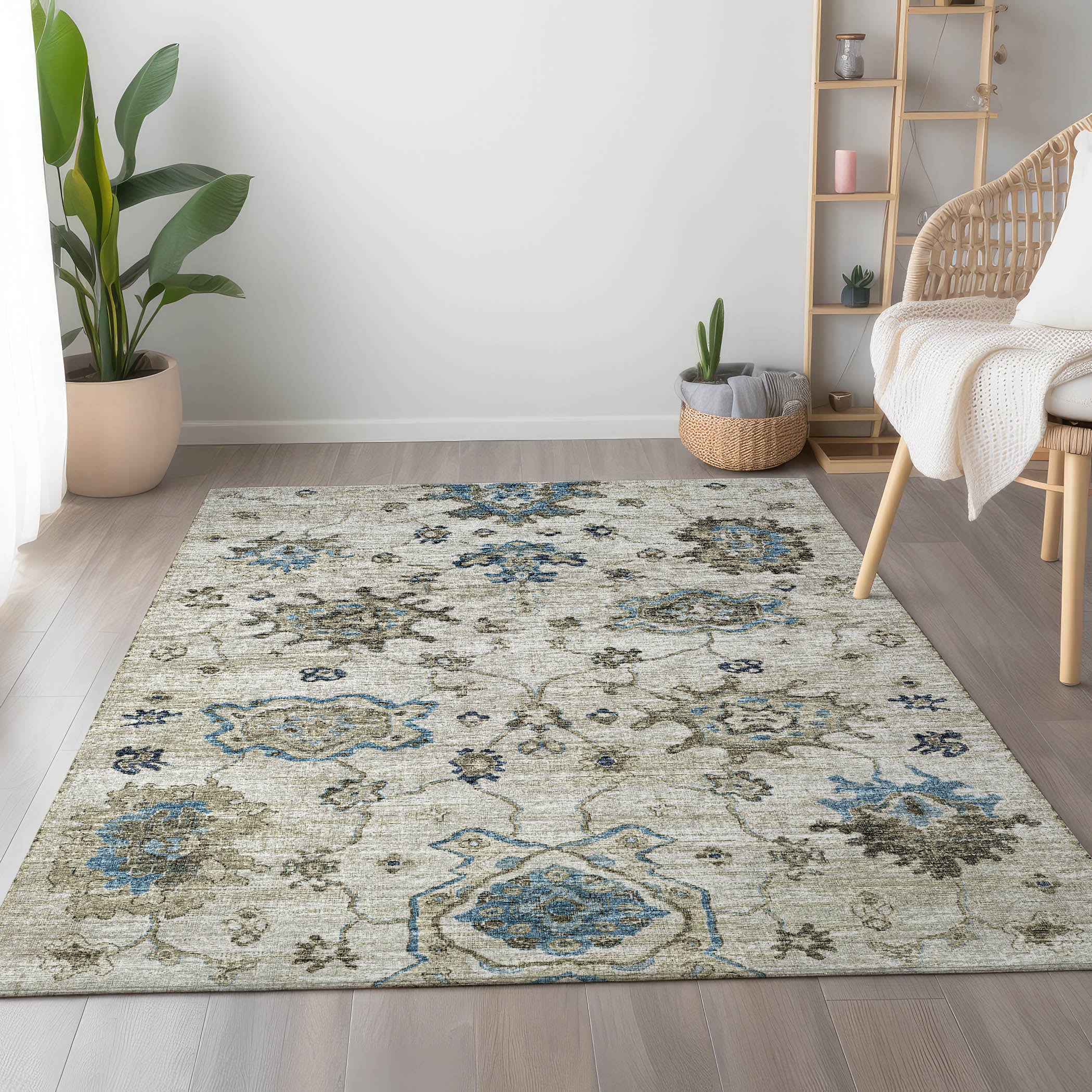 Sarajevo Machine Washable Traditional Blue Rug 2'6" x 3'10" #shape_Rectangle