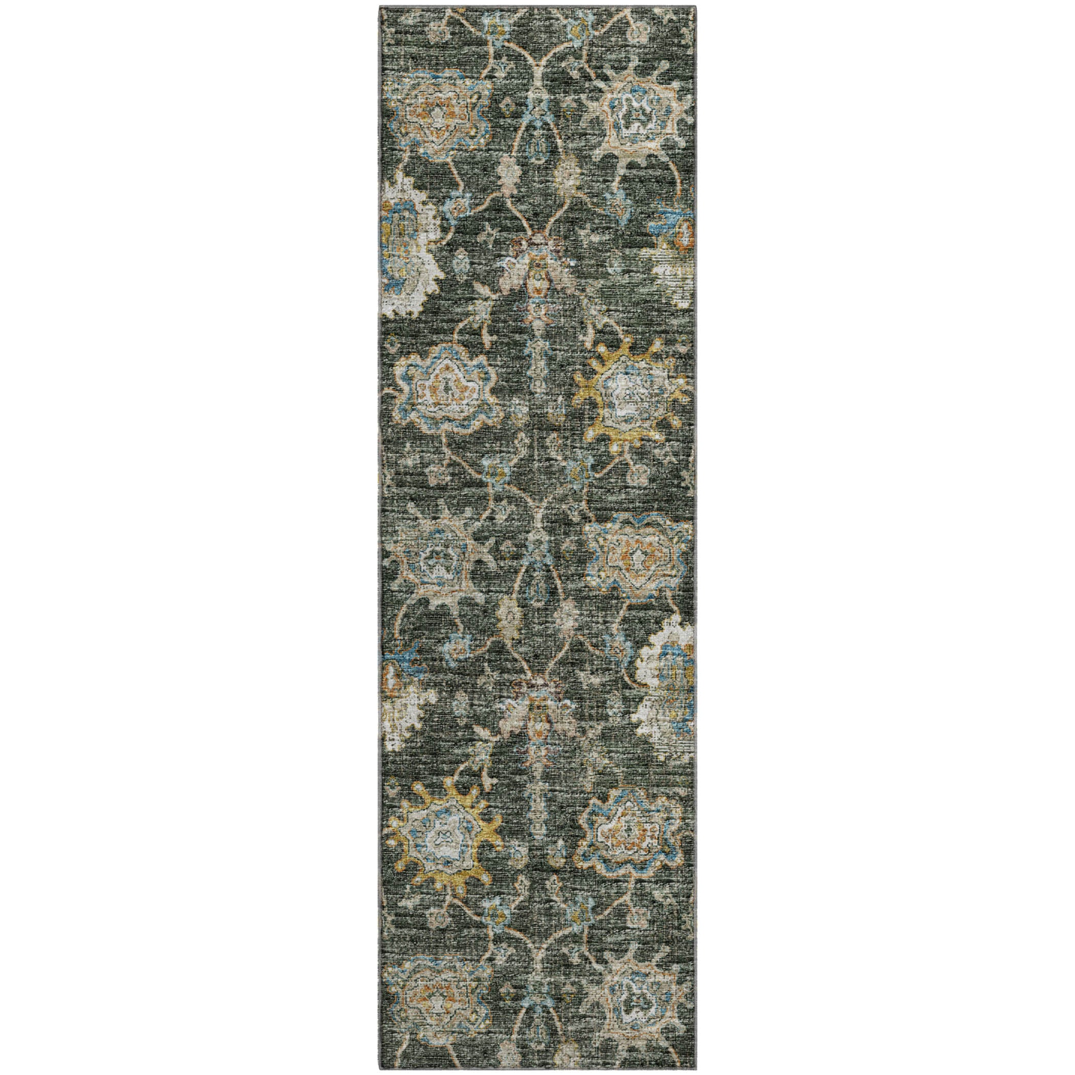 Sarajevo Machine Washable Traditional Forest Green Rug 2'3" x 7'6" #shape_Runner