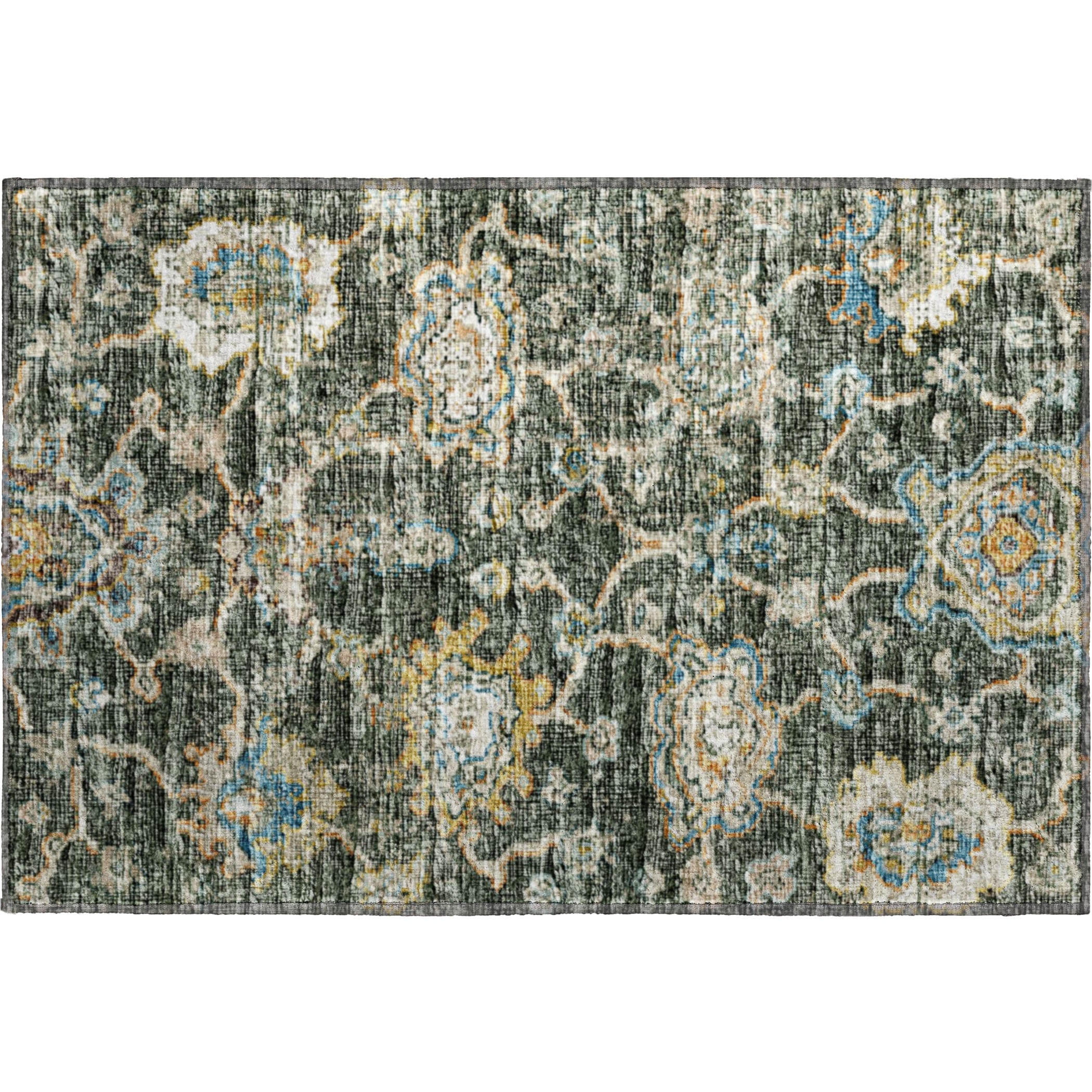 Sarajevo Machine Washable Traditional Forest Green Rug 1'8" x 2'6" #shape_Rectangle