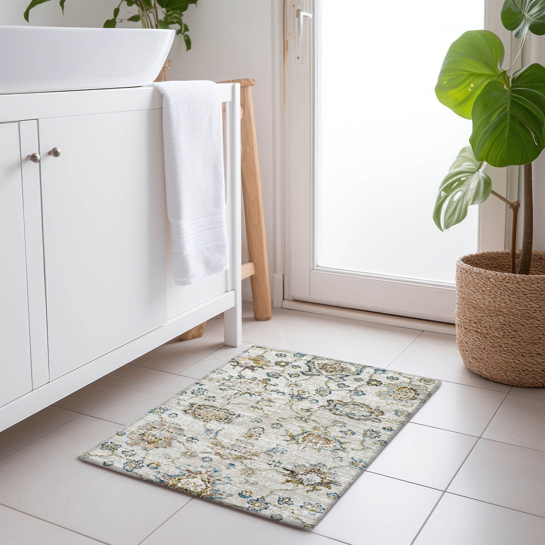 Sarajevo Machine Washable Traditional Linen Blue Rug 1'8" x 2'6" #shape_Rectangle