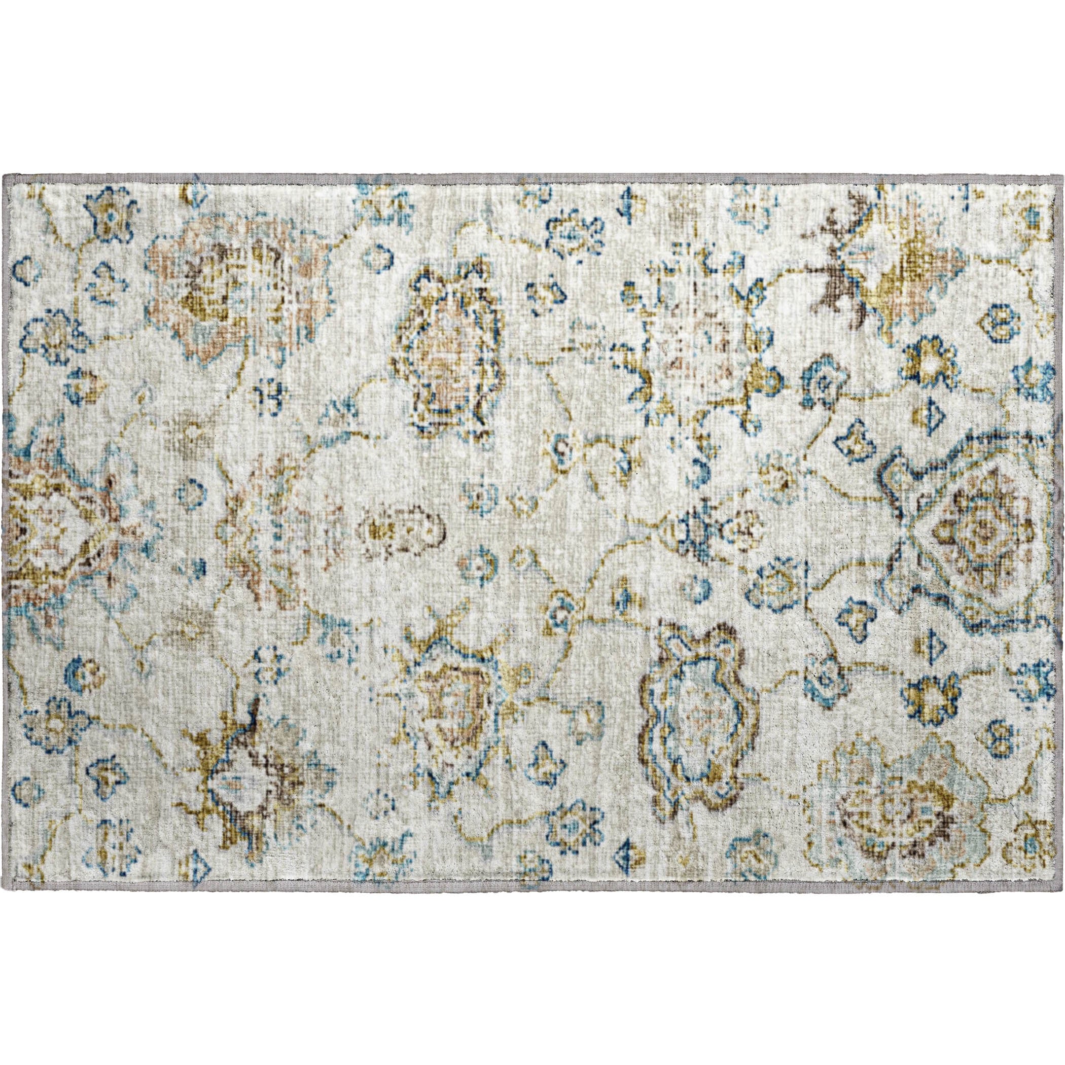 Sarajevo Machine Washable Traditional Linen Blue Rug 1'8" x 2'6" #shape_Rectangle