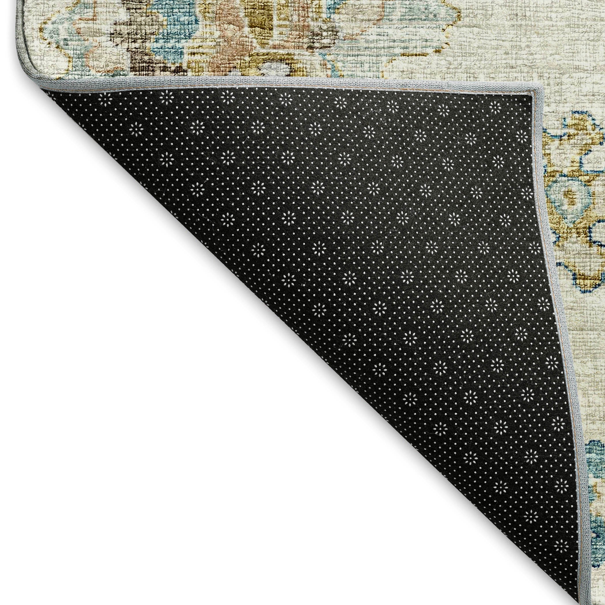 Sarajevo Machine Washable Traditional Linen Blue Rug 1'8" x 2'6" #shape_Rectangle