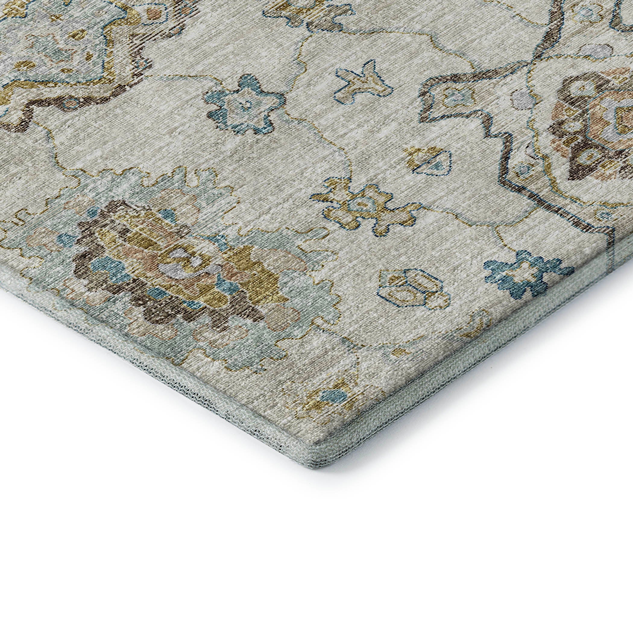 Sarajevo Machine Washable Traditional Linen Blue Rug 1'8" x 2'6" #shape_Rectangle