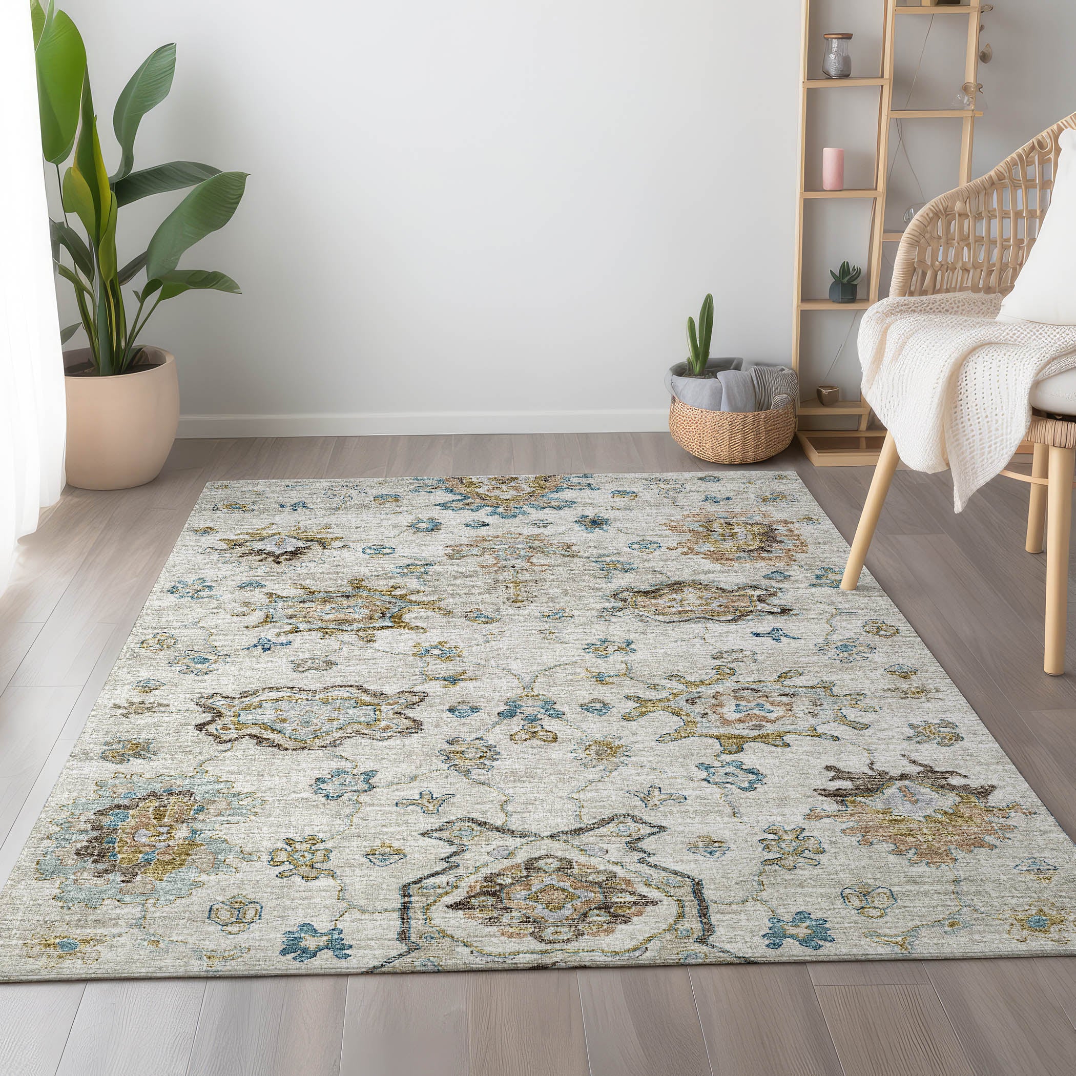Sarajevo Machine Washable Traditional Linen Blue Rug 2'6" x 3'10" #shape_Rectangle