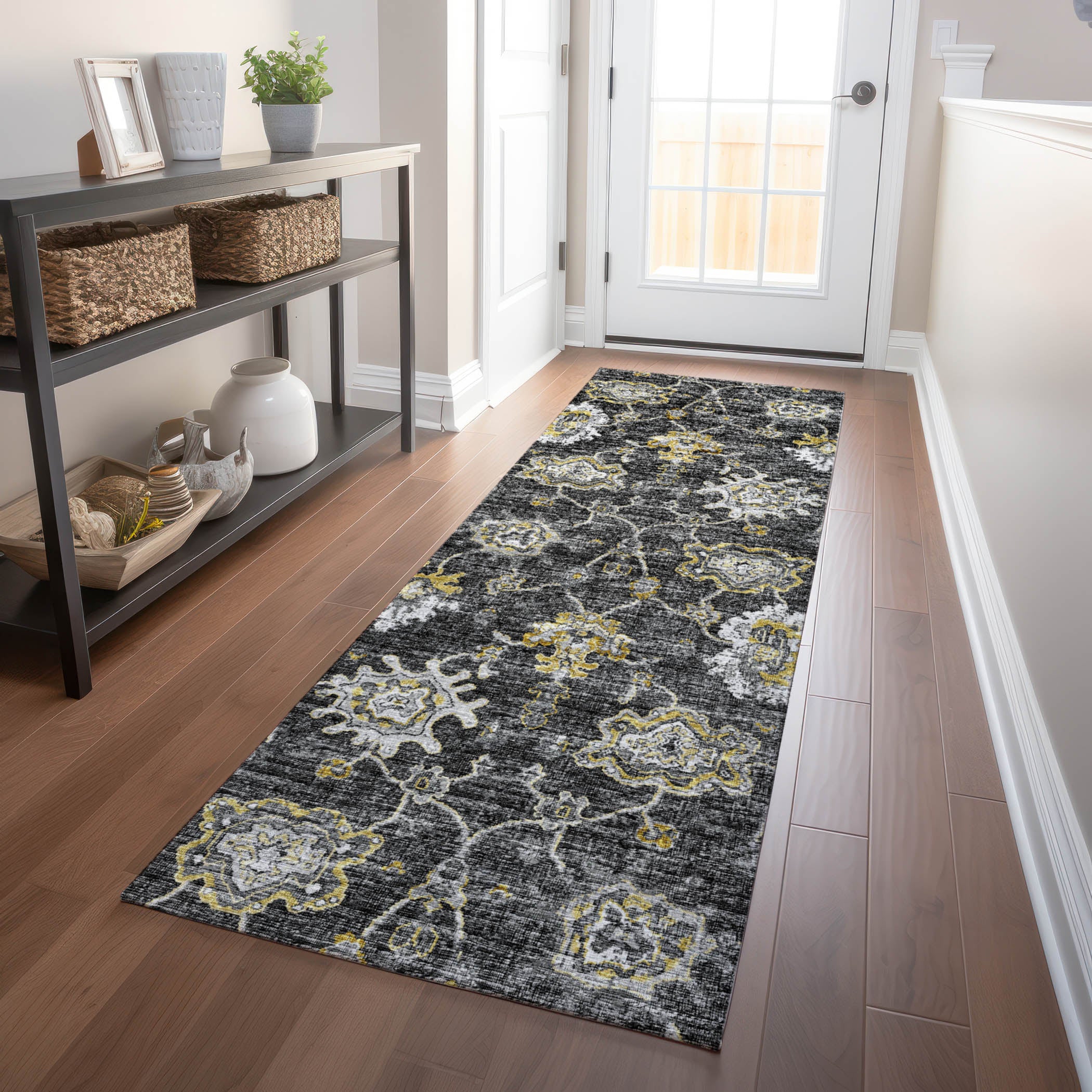 Sarajevo Machine Washable Traditional Shadow Gray Rug 2'3" x 7'6" #shape_Runner
