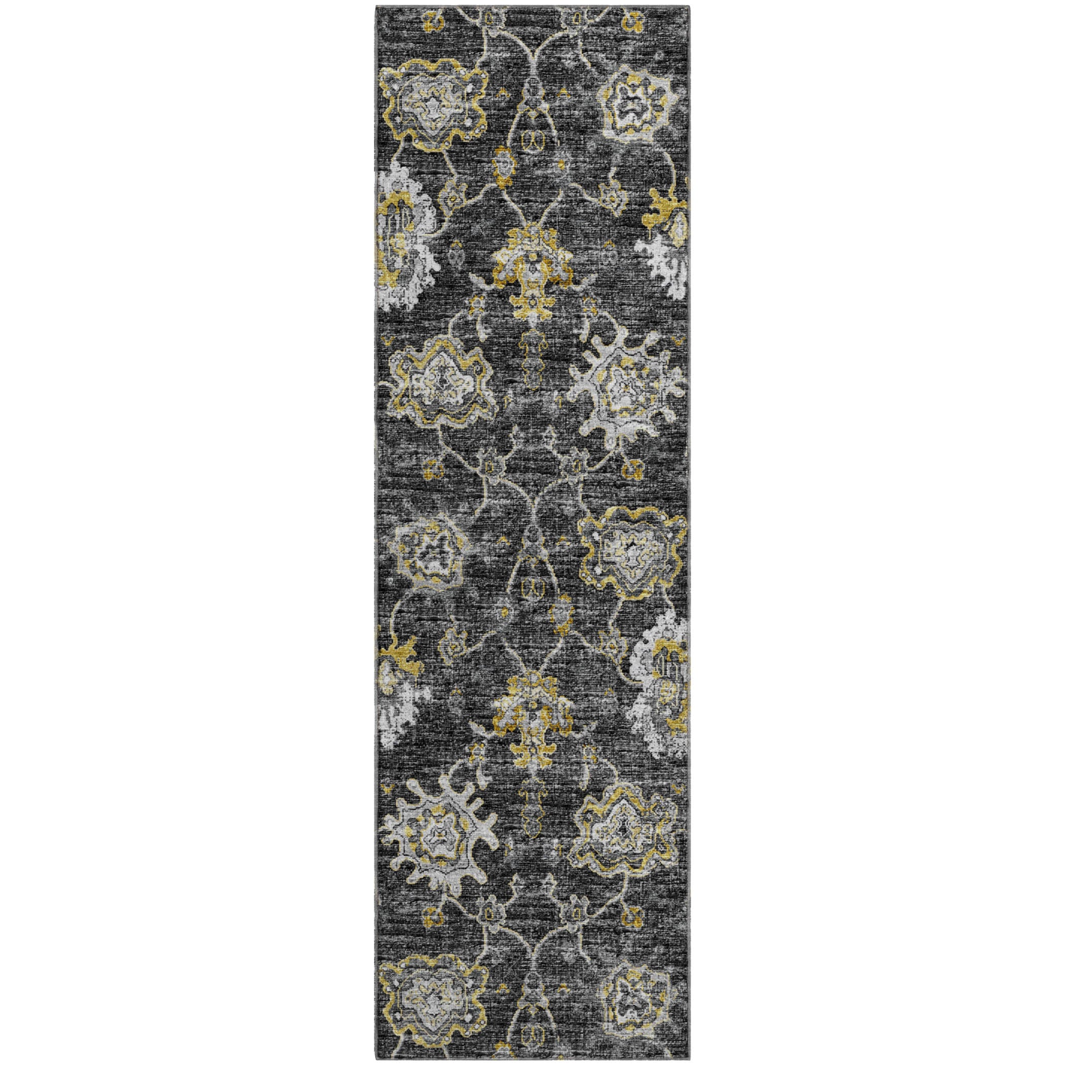 Sarajevo Machine Washable Traditional Shadow Gray Rug 2'3" x 7'6" #shape_Runner
