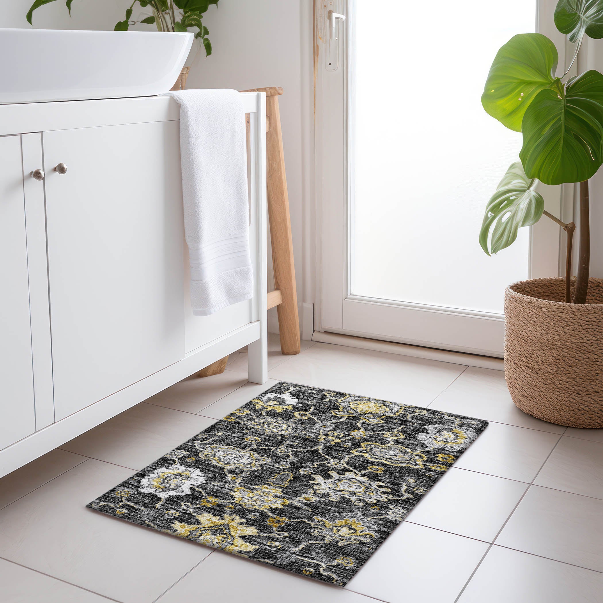 Sarajevo Machine Washable Traditional Shadow Gray Rug 1'8" x 2'6" #shape_Rectangle