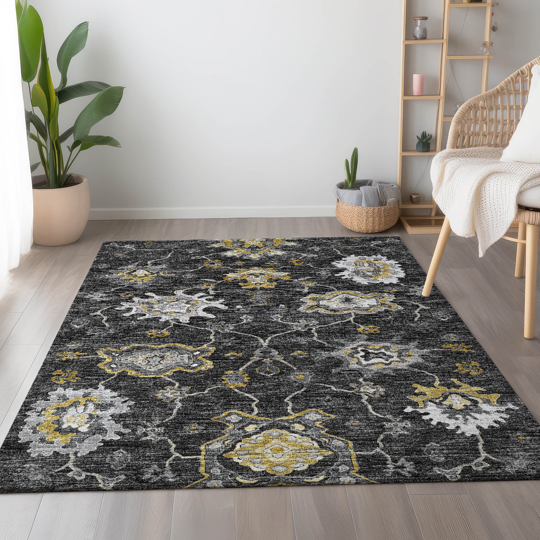 Sarajevo Machine Washable Traditional Shadow Gray Rug 2'6" x 3'10" #shape_Rectangle