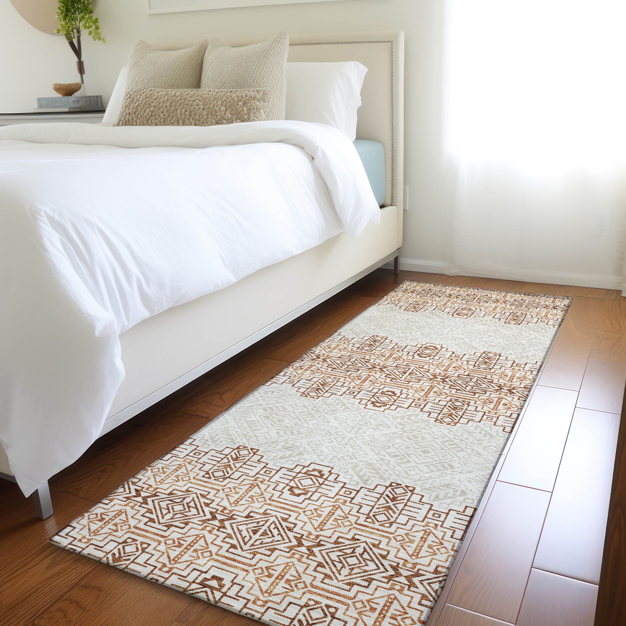 Kotor Machine Washable Transitional Paprika Orange Rug 2'3" x 7'6" #shape_Runner