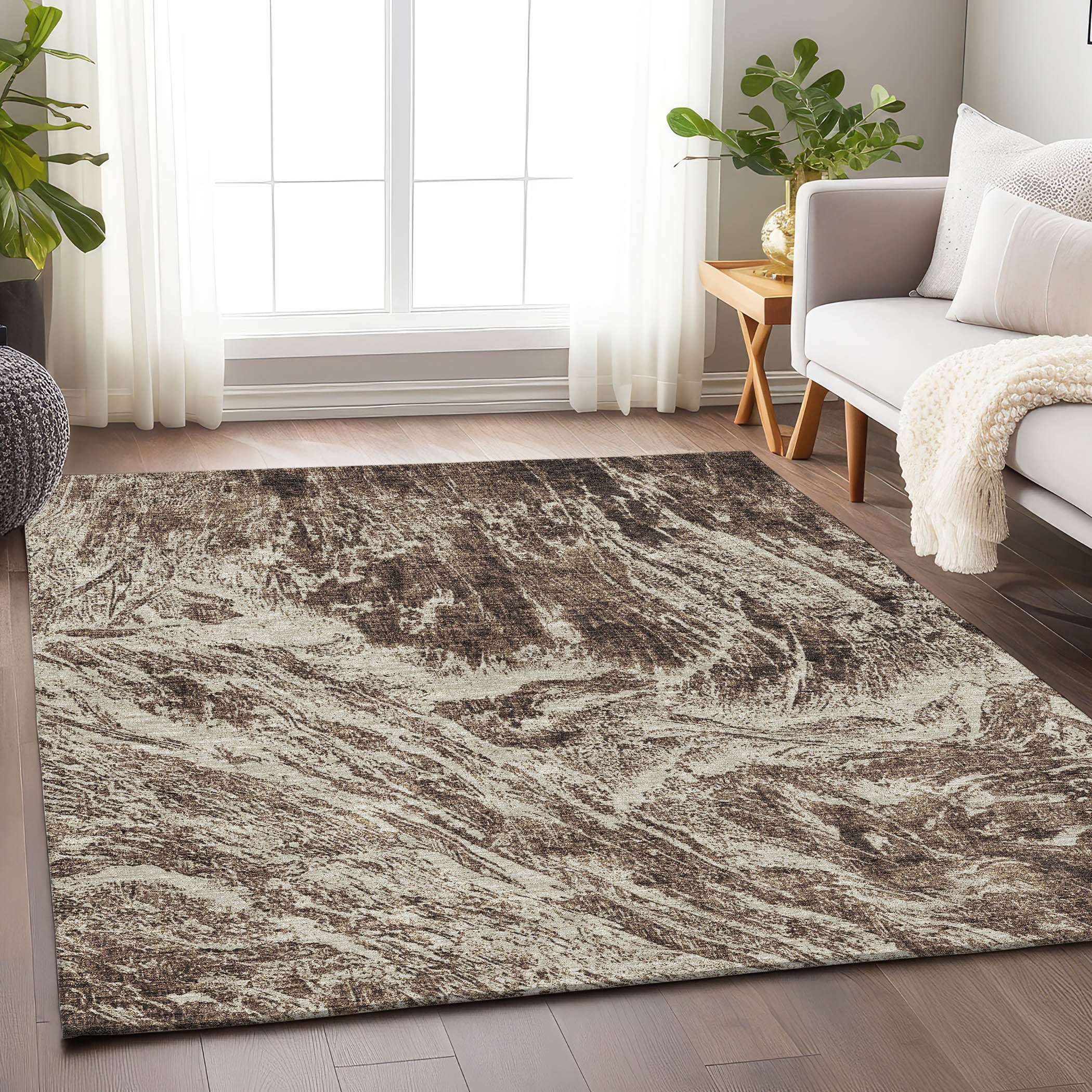 Oaxaca Machine Washable Transitional Brown Rug 2'6" x 3'10" #shape_Rectangle