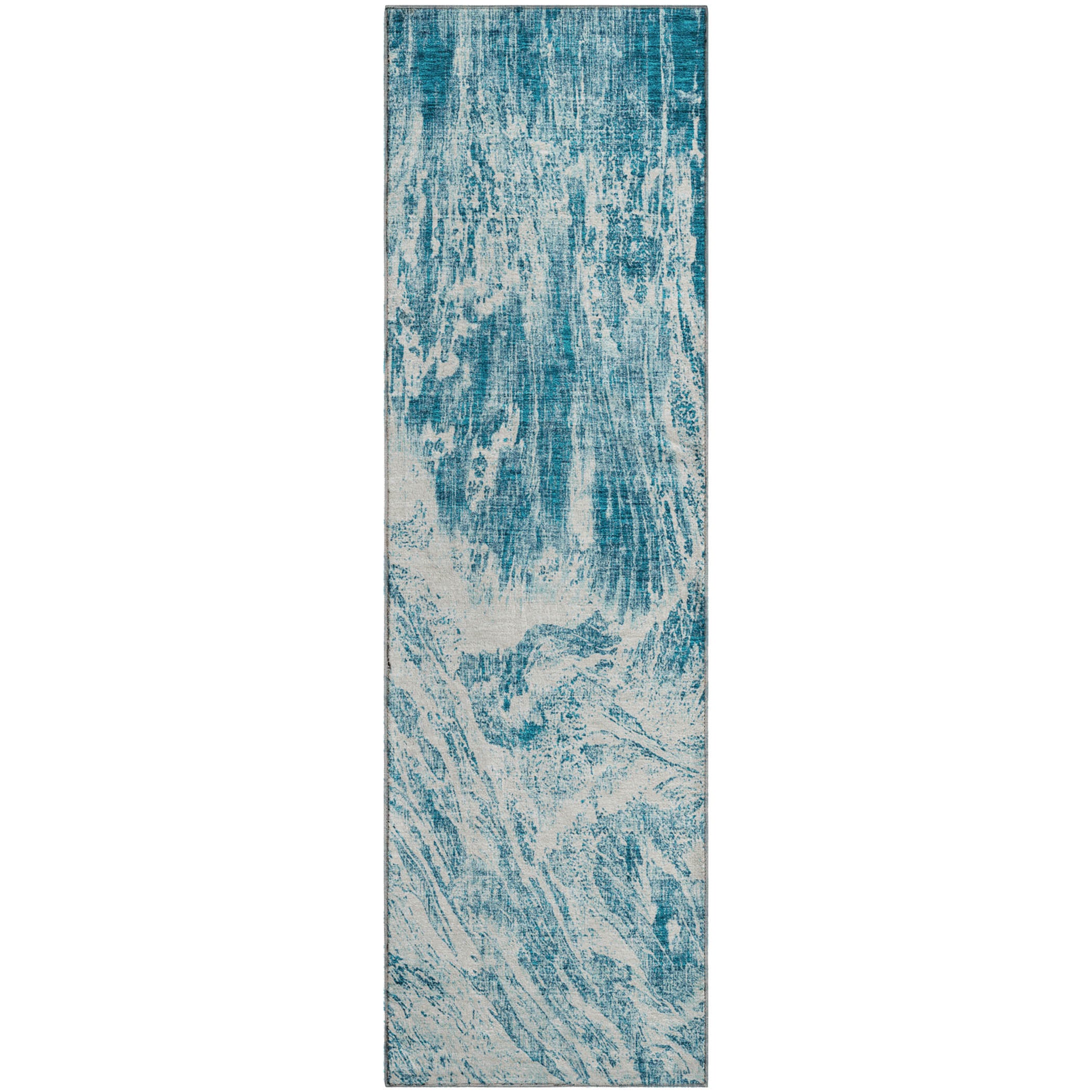 Oaxaca Machine Washable Transitional Teal Rug 2'3" x 7'6" #shape_Runner