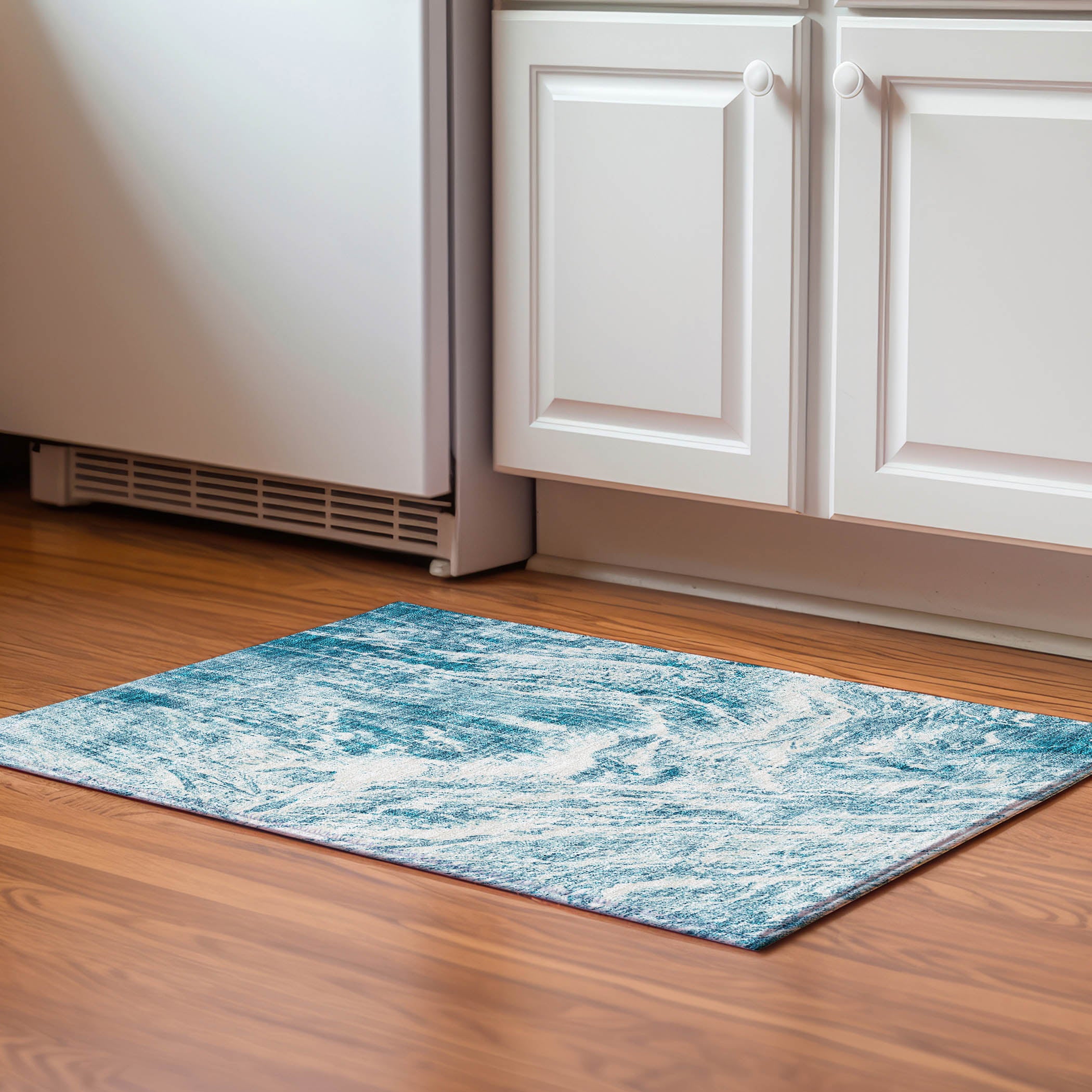 Oaxaca Machine Washable Transitional Teal Rug 1'8" x 2'6" #shape_Rectangle
