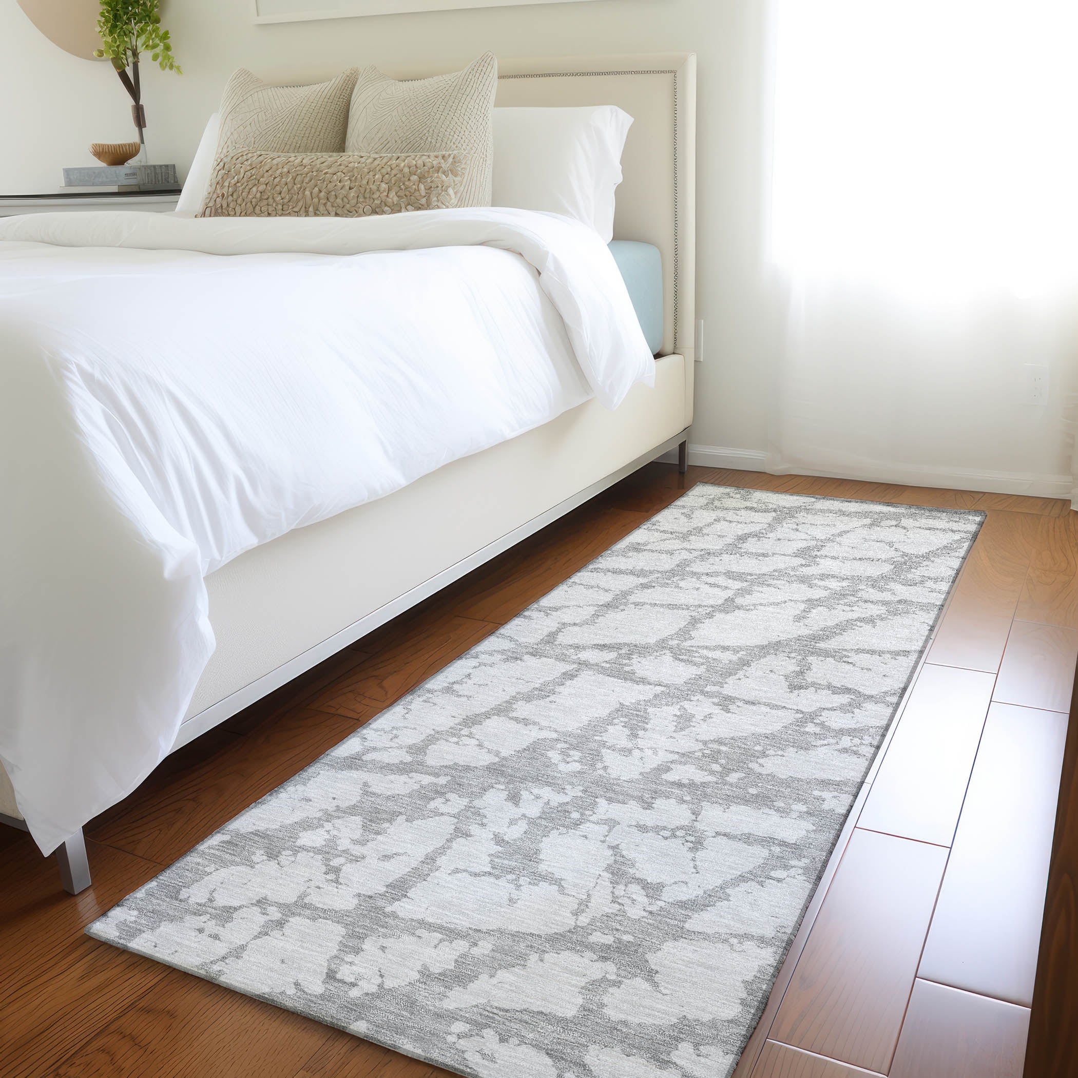 Queenstown Machine Washable Transitional Silver Gray Rug 2'3" x 7'6" #shape_Runner