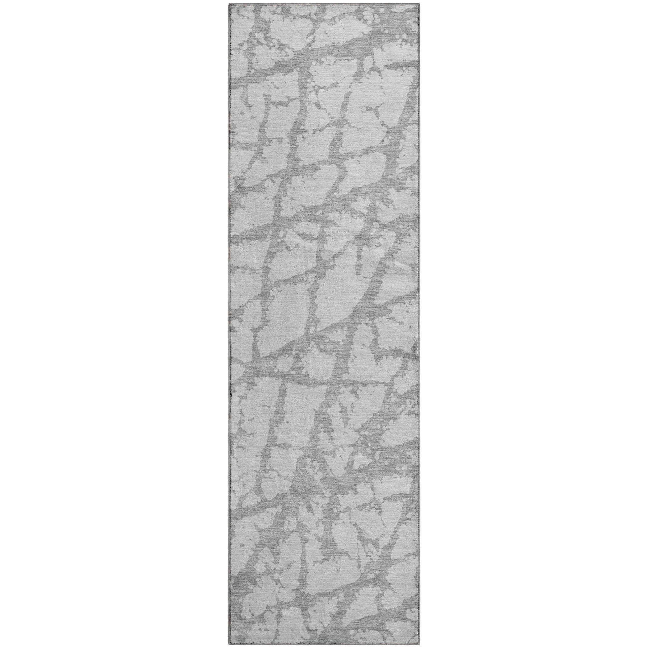 Queenstown Machine Washable Transitional Silver Gray Rug 2'3" x 7'6" #shape_Runner
