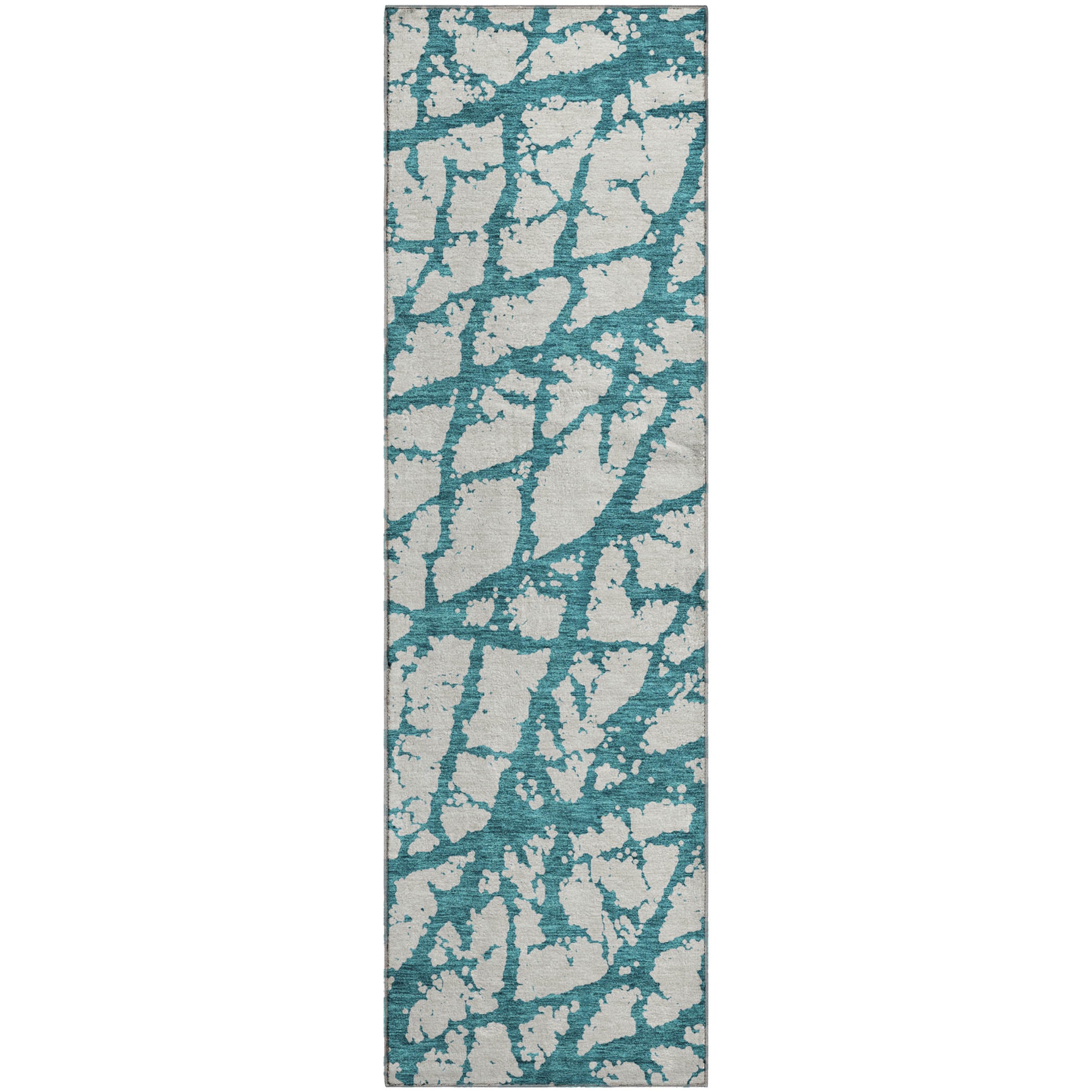 Queenstown Machine Washable Transitional Teal Rug 2'3" x 7'6" #shape_Runner