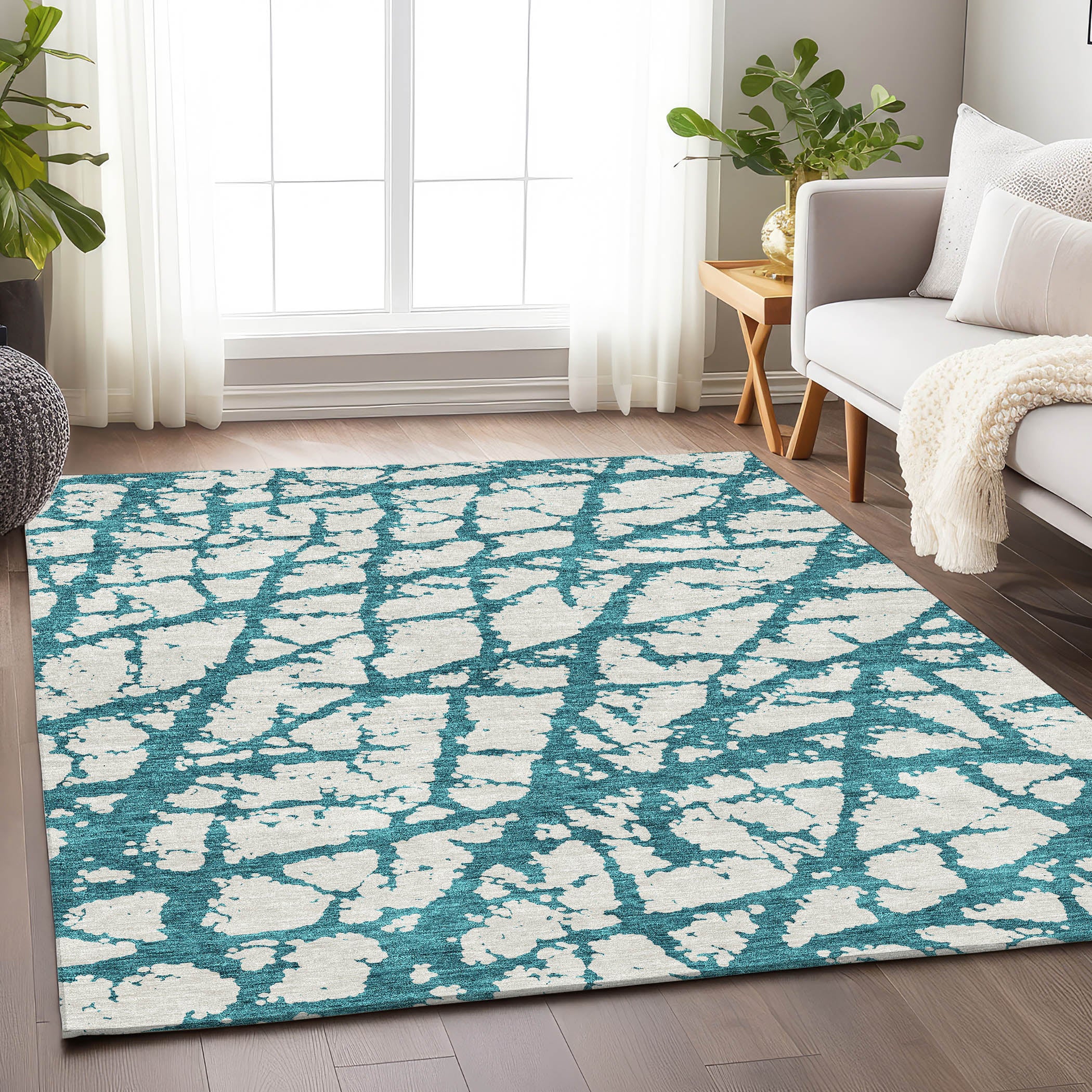 Queenstown Machine Washable Transitional Teal Rug 2'6" x 3'10" #shape_Rectangle